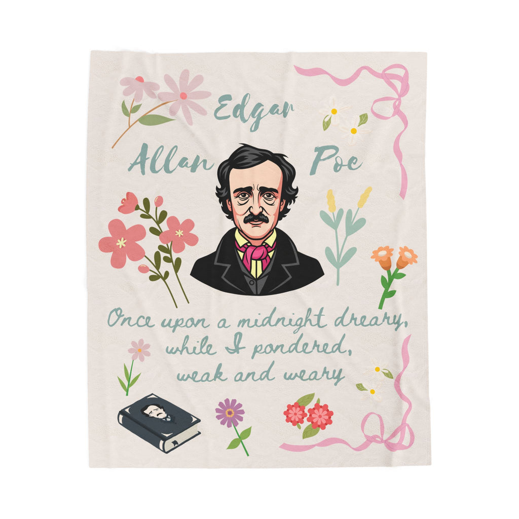 Edgar Allan Poe Reading Blanket Literary Gift for Readers Cozy Book Lover Throw Gothic Author Design with Floral Details