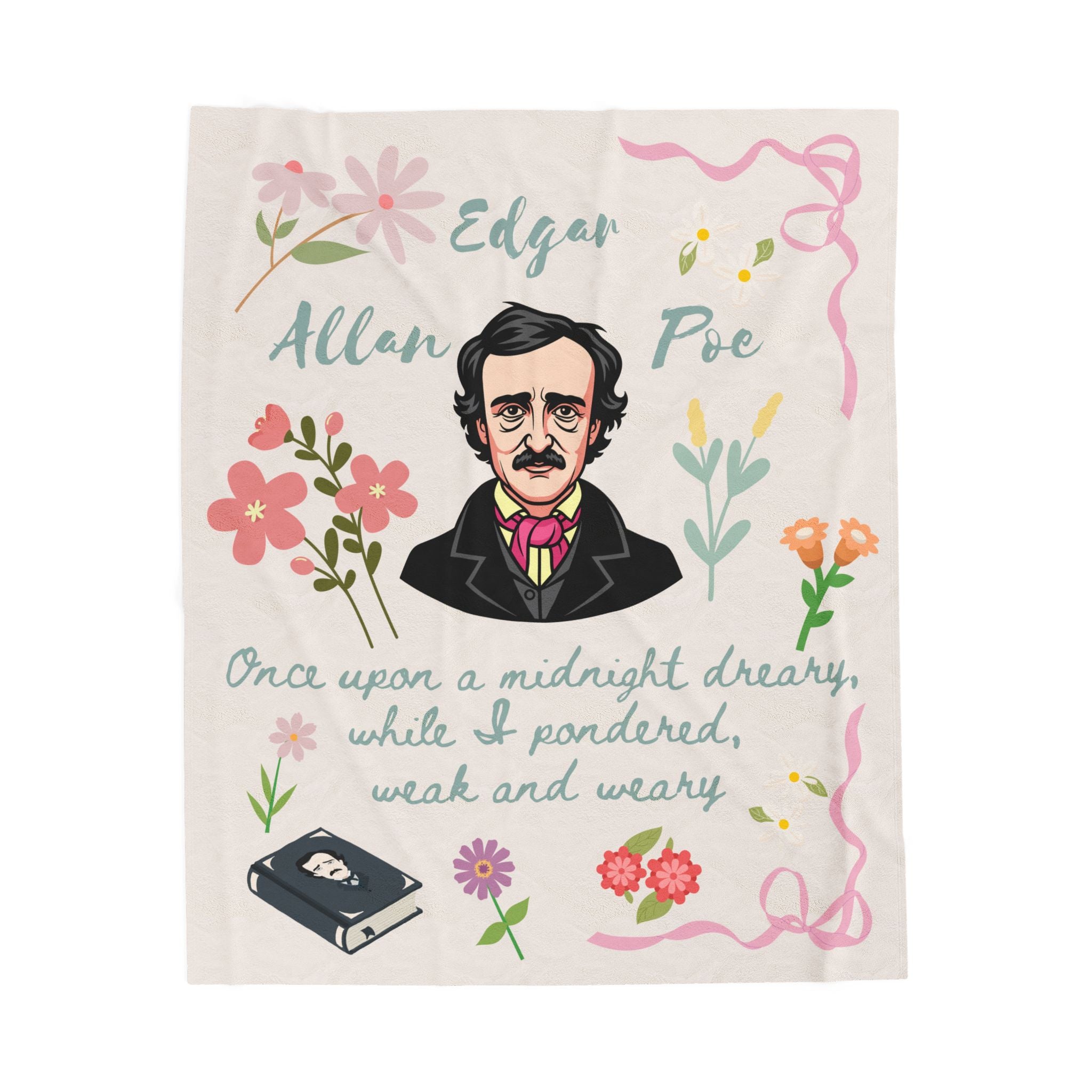Edgar Allan Poe Reading Blanket Literary Gift for Readers Cozy Book Lover Throw Gothic Author Design with Floral Details
