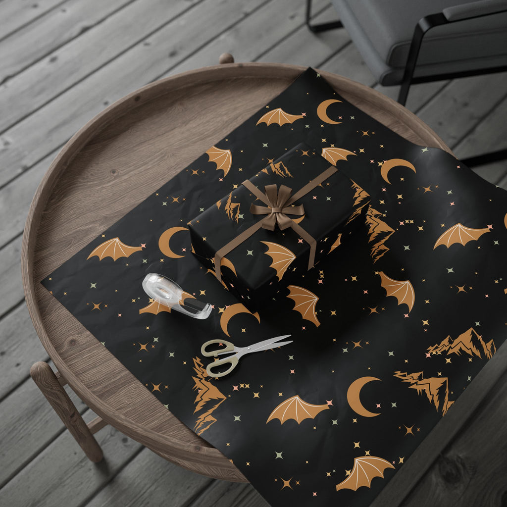 ACOTAR Themed Night Court Wrapping Paper Design Wing Pattern Star Theme Rhysand Gift Wrap Black Gold Decor Mountain Art Fantasy Gift Wrap
