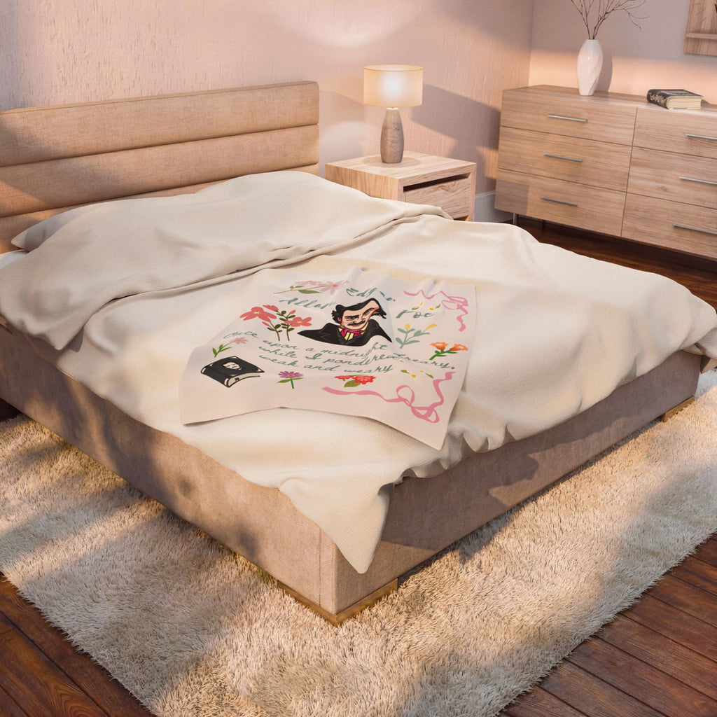 Edgar Allan Poe Reading Blanket Literary Gift for Readers Cozy Book Lover Throw Gothic Author Design with Floral Details
