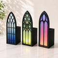 Gothic Bookmark Holder Cathedral Window Design Stained Glass Pattern Three Piece Set Black Frame Colored Glass Cup Holder Back Perfect Book Lover Gift Reading Accessories Desk Organization Display 3D Printed PLA Construction Medieval