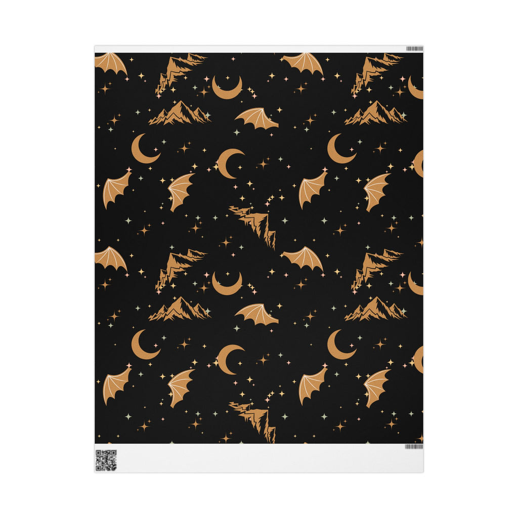 ACOTAR Themed Night Court Wrapping Paper Design Wing Pattern Star Theme Rhysand Gift Wrap Black Gold Decor Mountain Art Fantasy Gift Wrap