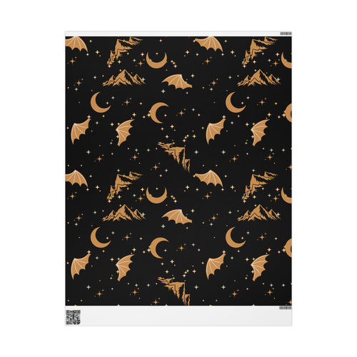 ACOTAR Themed Night Court Wrapping Paper Design Wing Pattern Star Theme Rhysand Gift Wrap Black Gold Decor Mountain Art Fantasy Gift Wrap