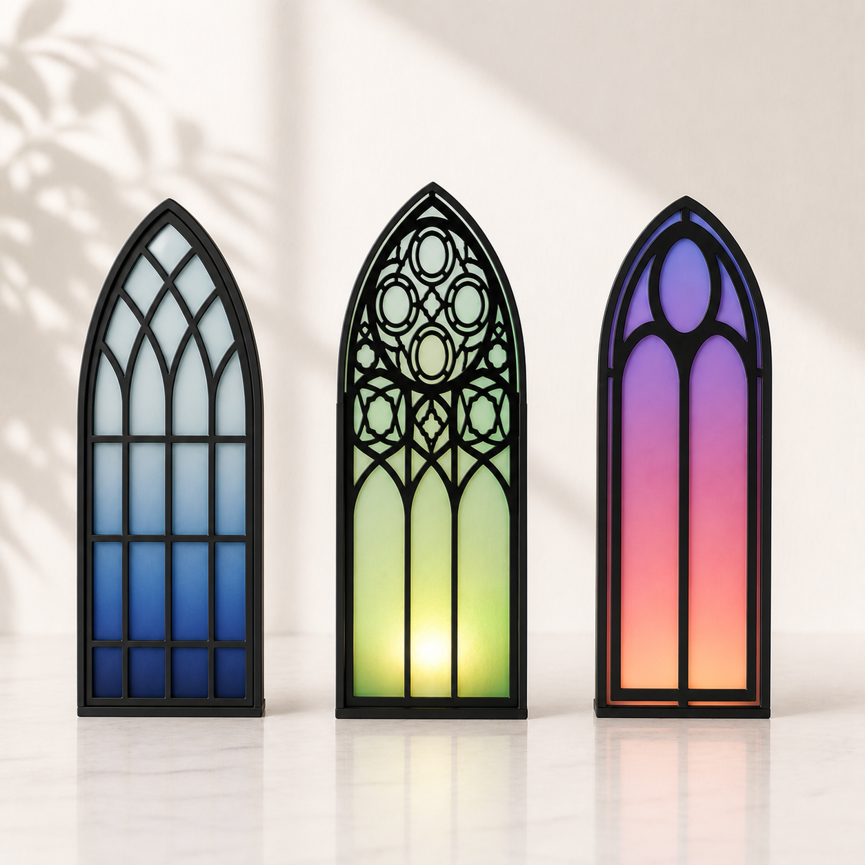 Gothic Bookmark Holder – Cathedral Window Design with Stained Glass, 3-piece Set