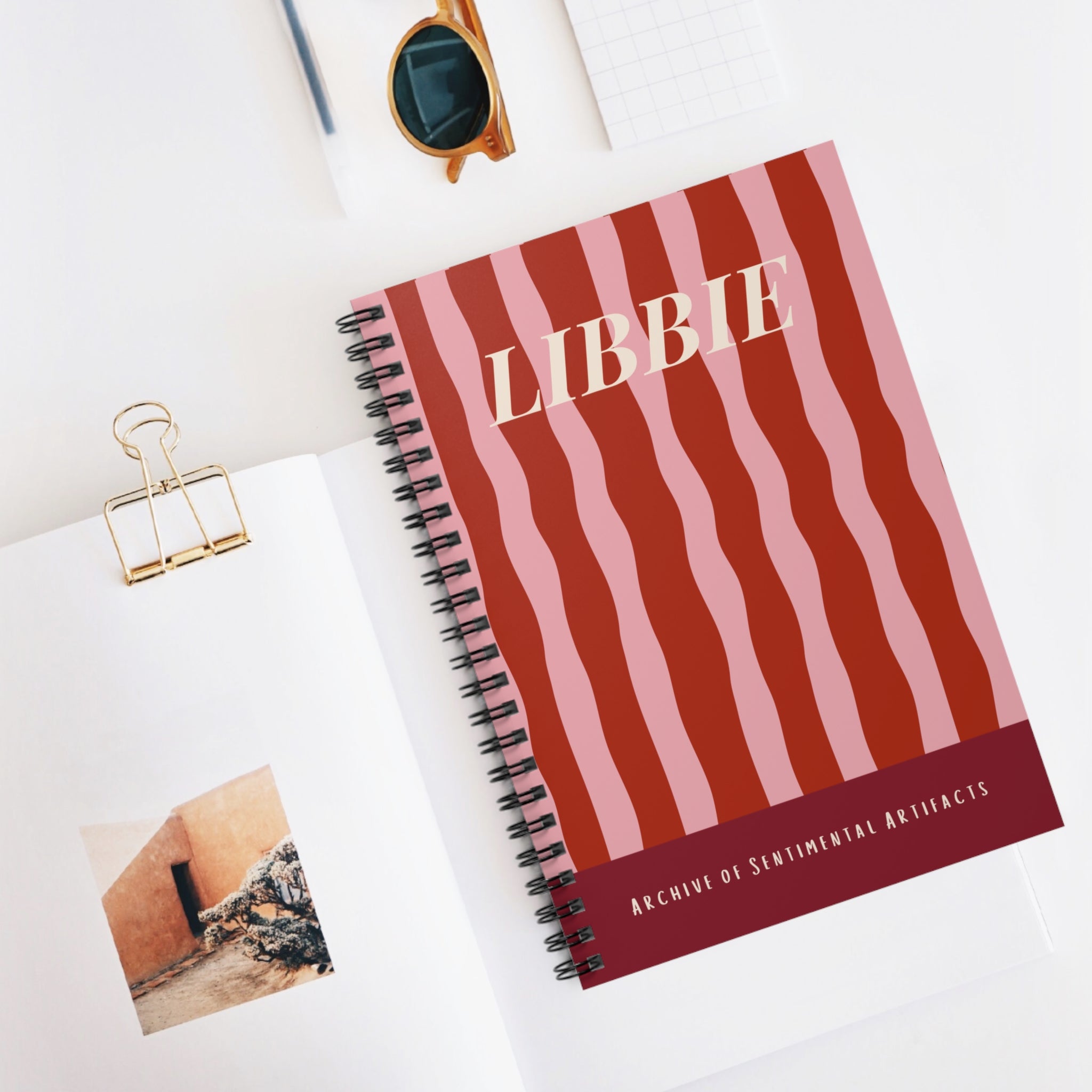 Personalized Retro Wavy Stripe Journal Custom Name Notebook Retro Aesthetic Stationery Gift for Her Daily Writing Journal Gift