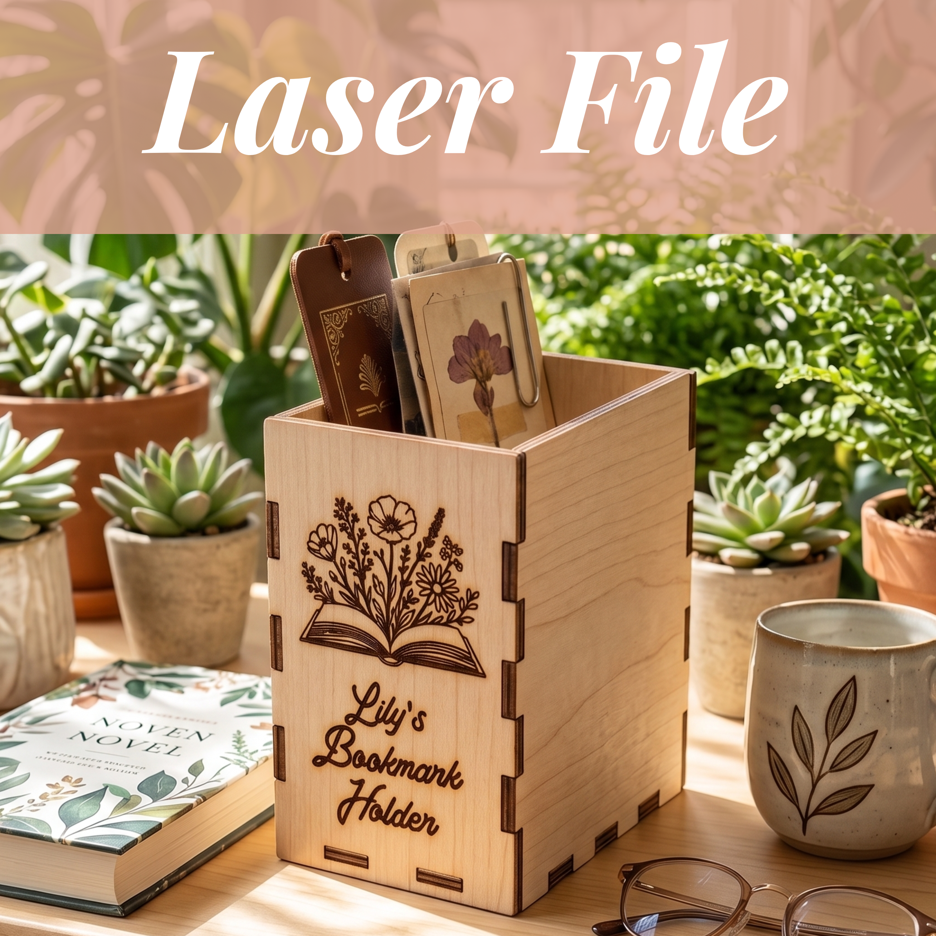 Bookmark Holder Laser File Digital Download Wooden Bookmark Storage Box Customizable Design File for Xtool and Glowforge