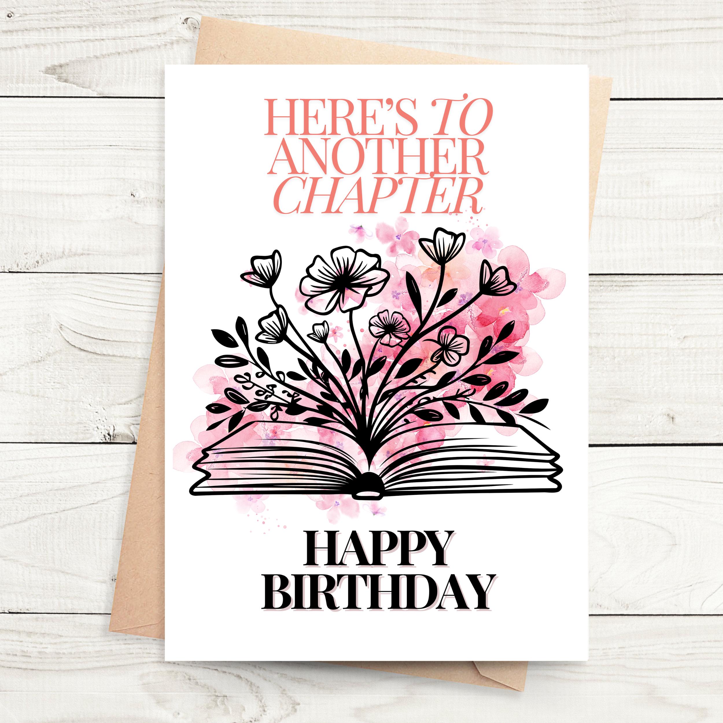 Book Lover Greeting Card Floral Book Themed Birthday Card Unique Literary Birthday Card for Readers Literary Writers Birthday Card