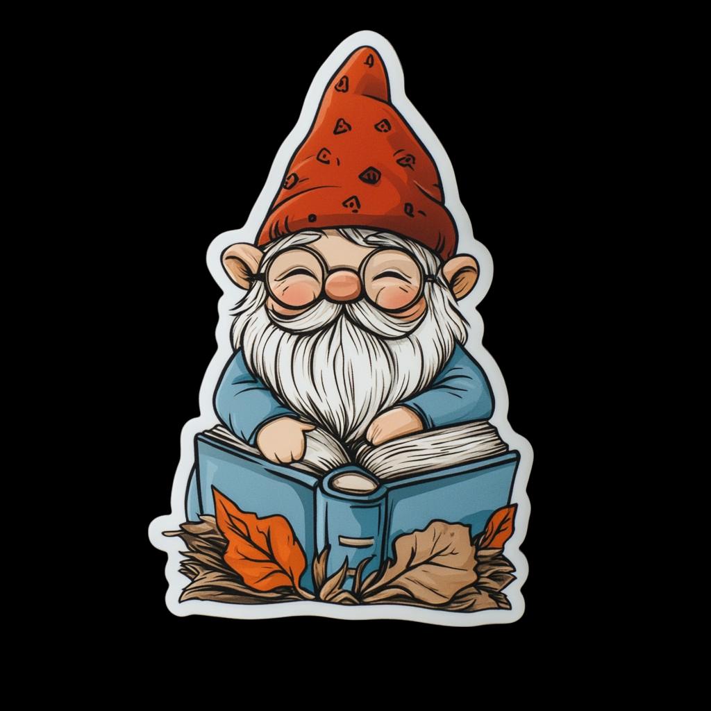 Hand Drawn Gnome Book Lover Sticker Cute Gnome Reading Sticker for Journals Laptops and Water Bottles Fall Themed Gnome Vinyl Sticker
