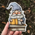 Hand Drawn Gnome Book Lover Sticker Cute Gnome Reading Sticker for Journals Laptops and Water Bottles Fall Themed Gnome Vinyl Sticker