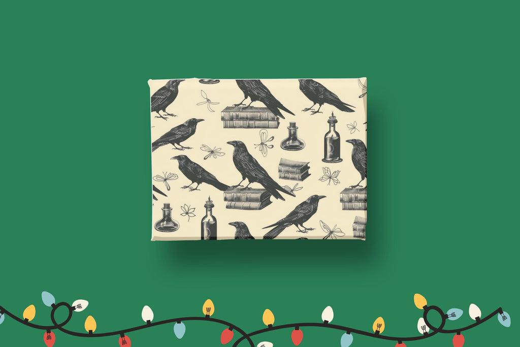 Raven Wrapping Paper Gothic Gift Wrap Edgar Allan Poe Literary Themed