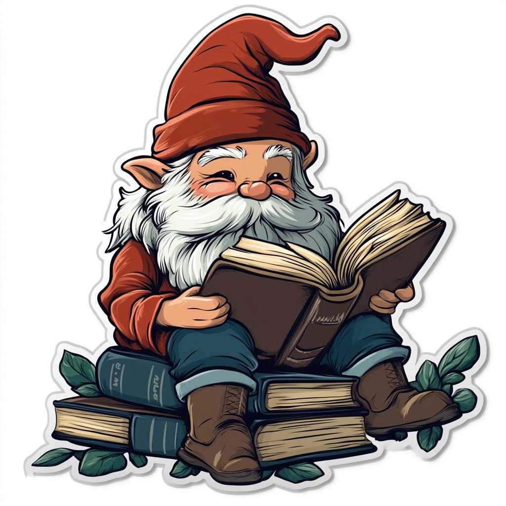 Hand Drawn Gnome Book Lover Sticker Cute Gnome Reading Sticker for Journals Laptops and Water Bottles Fall Themed Gnome Vinyl Sticker