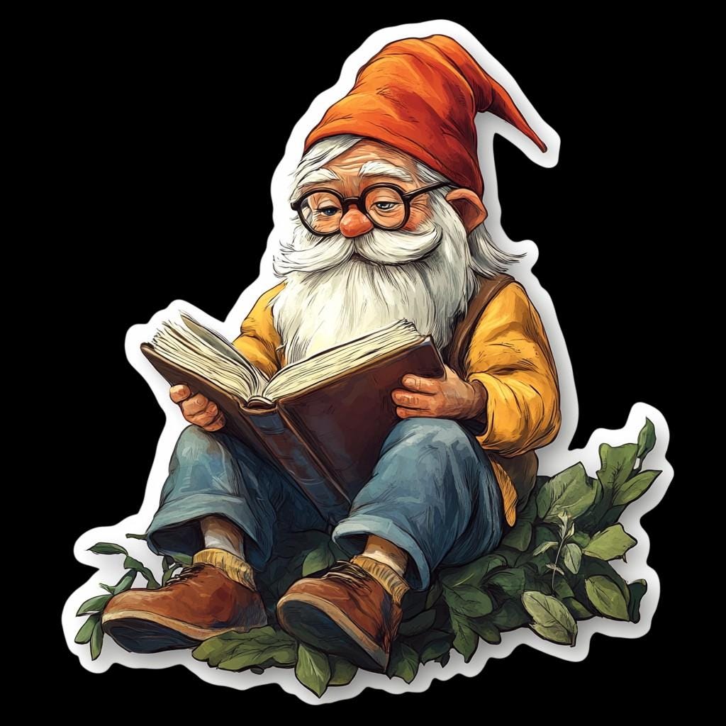 Hand Drawn Gnome Book Lover Sticker Cute Gnome Reading Sticker for Journals Laptops and Water Bottles Fall Themed Gnome Vinyl Sticker