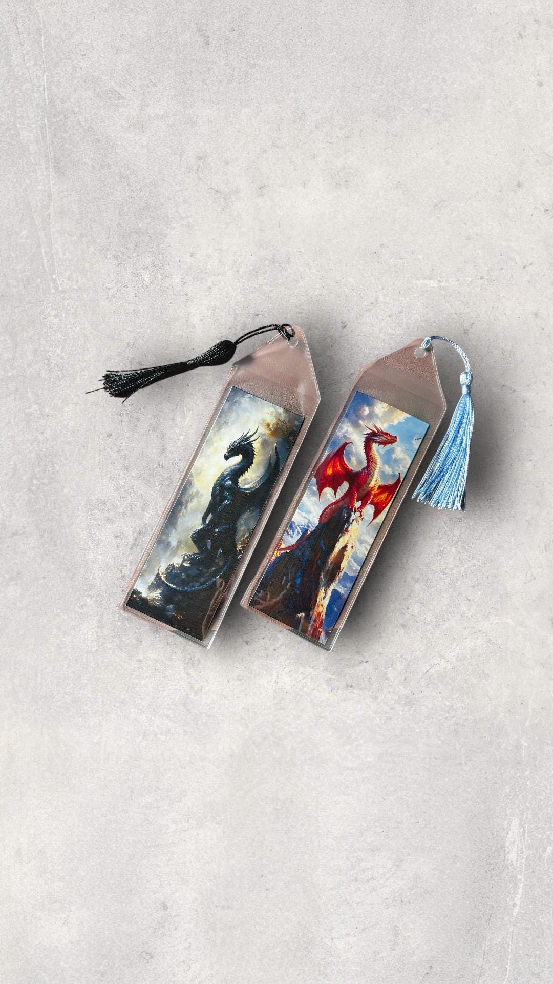 Fantasy Dragon Bookmarks for Readers Black and Red Dragon Bookmarks Cardstock Laminated Options  with Tassel Booktok Gift for Bibliophiles