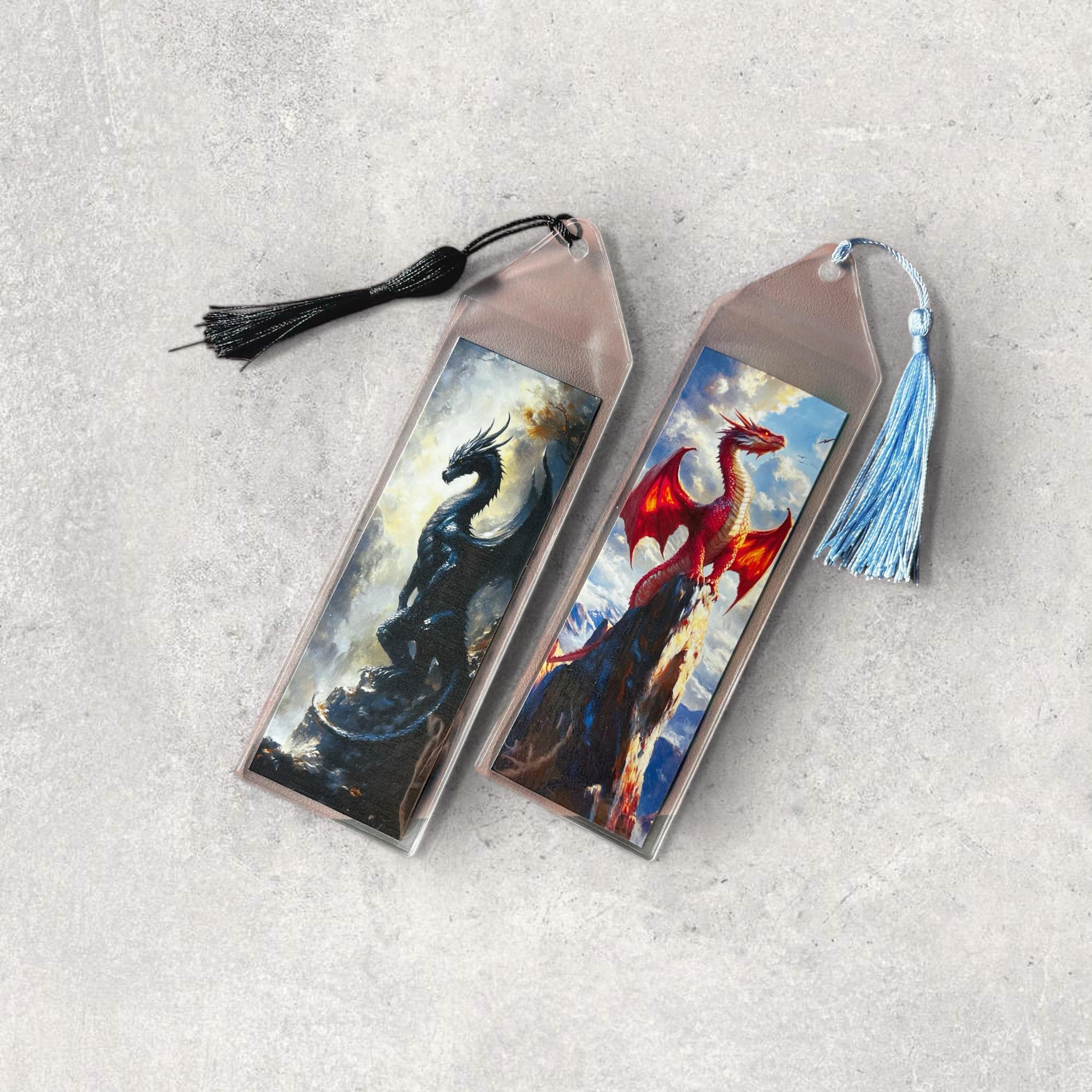Fantasy Dragon Bookmarks for Readers Black and Red Dragon Bookmarks Cardstock Laminated Options  with Tassel Booktok Gift for Bibliophiles