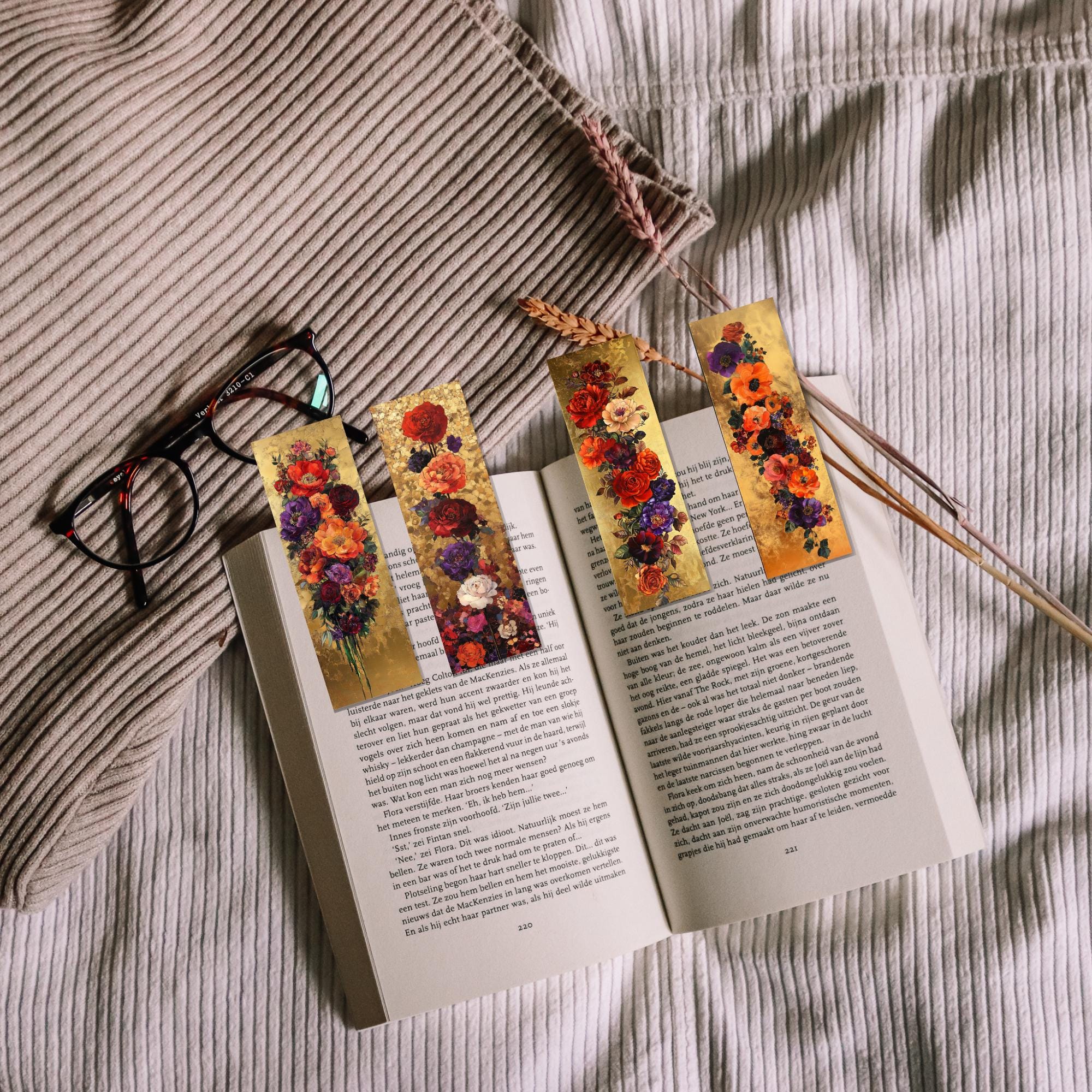 Floral Gold Bookmark: Vintage Botanical Art, Elegant Reader Gift