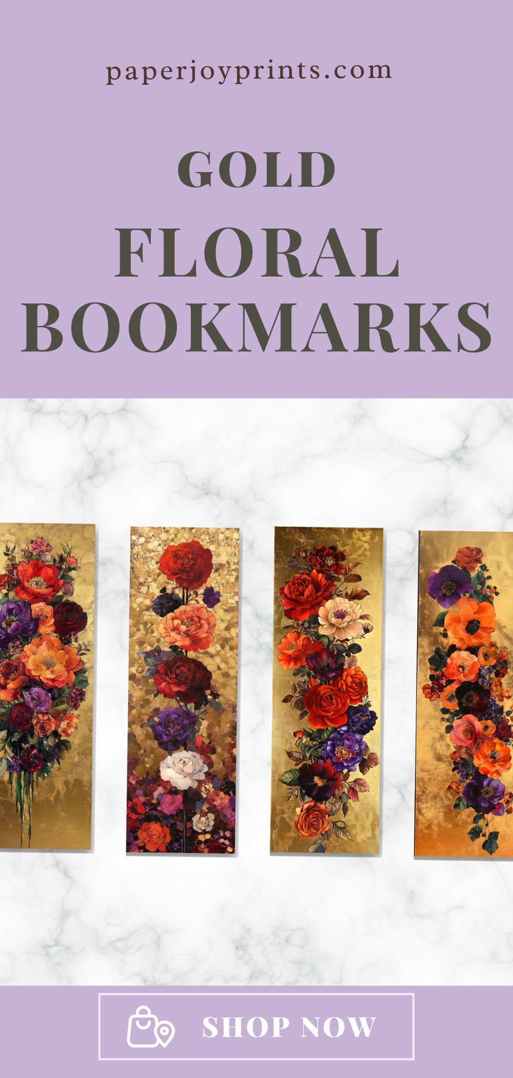 Floral Gold Bookmark: Vintage Botanical Art, Elegant Reader Gift