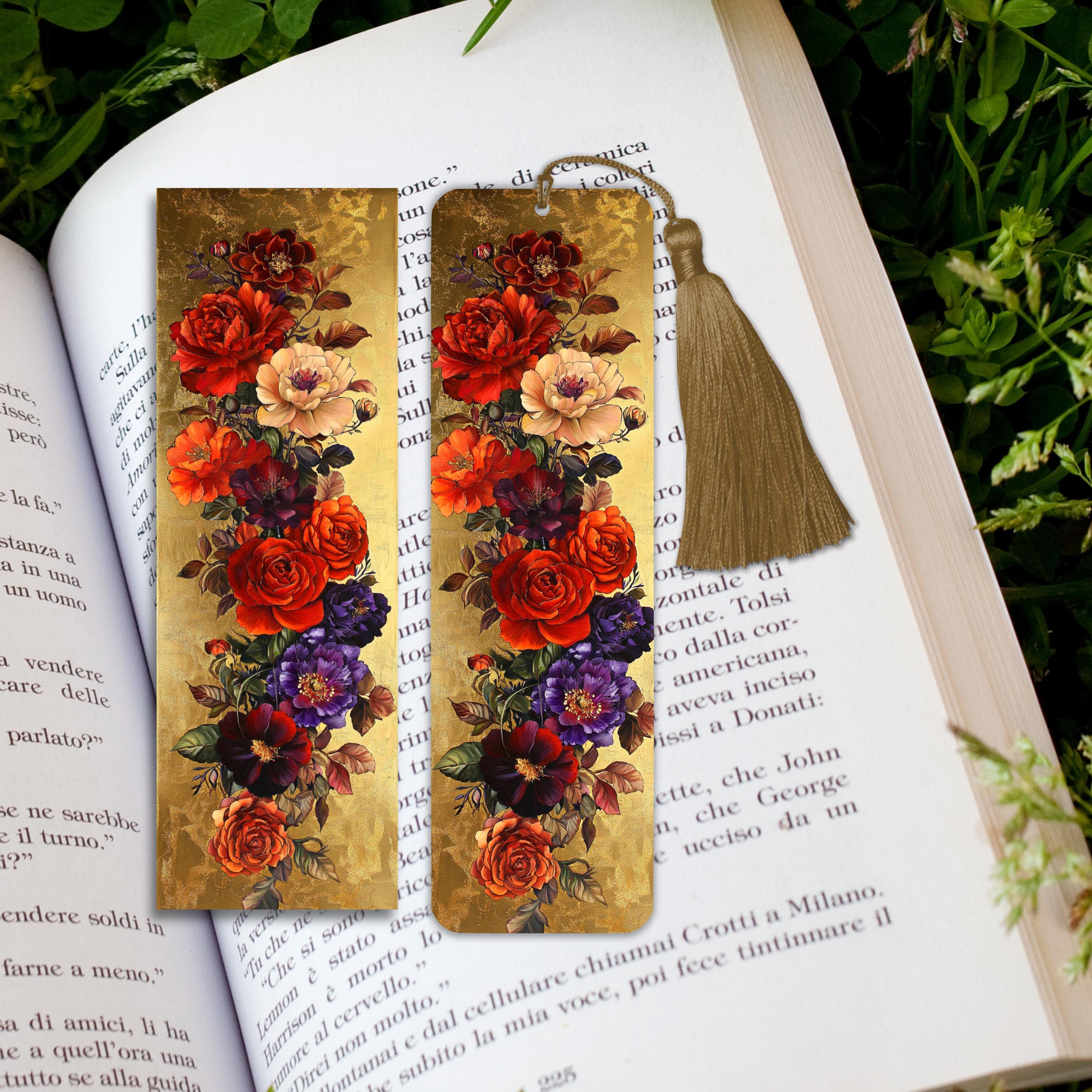 Floral Gold Bookmark: Vintage Botanical Art, Elegant Reader Gift