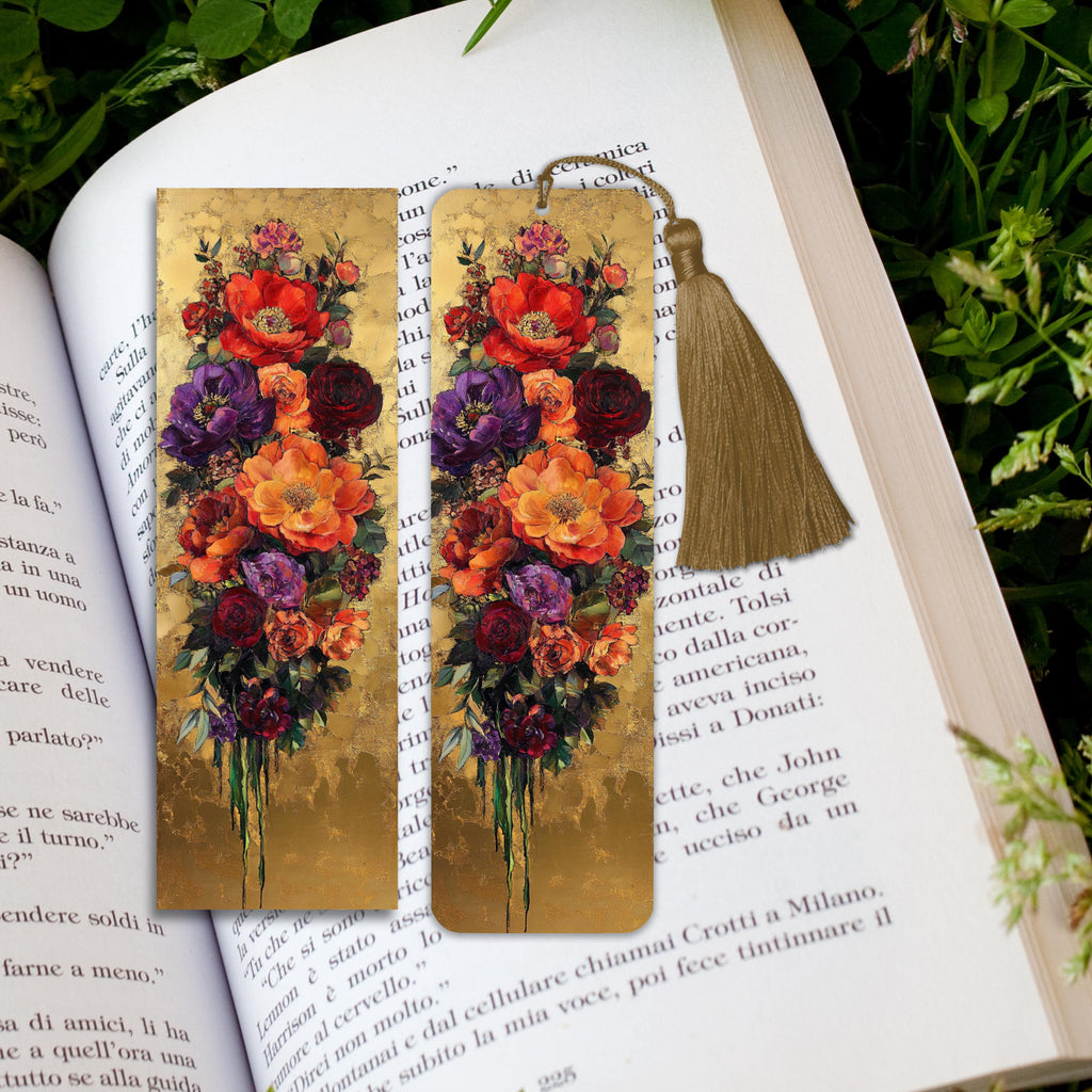 Floral Gold Bookmark: Vintage Botanical Art, Elegant Reader Gift