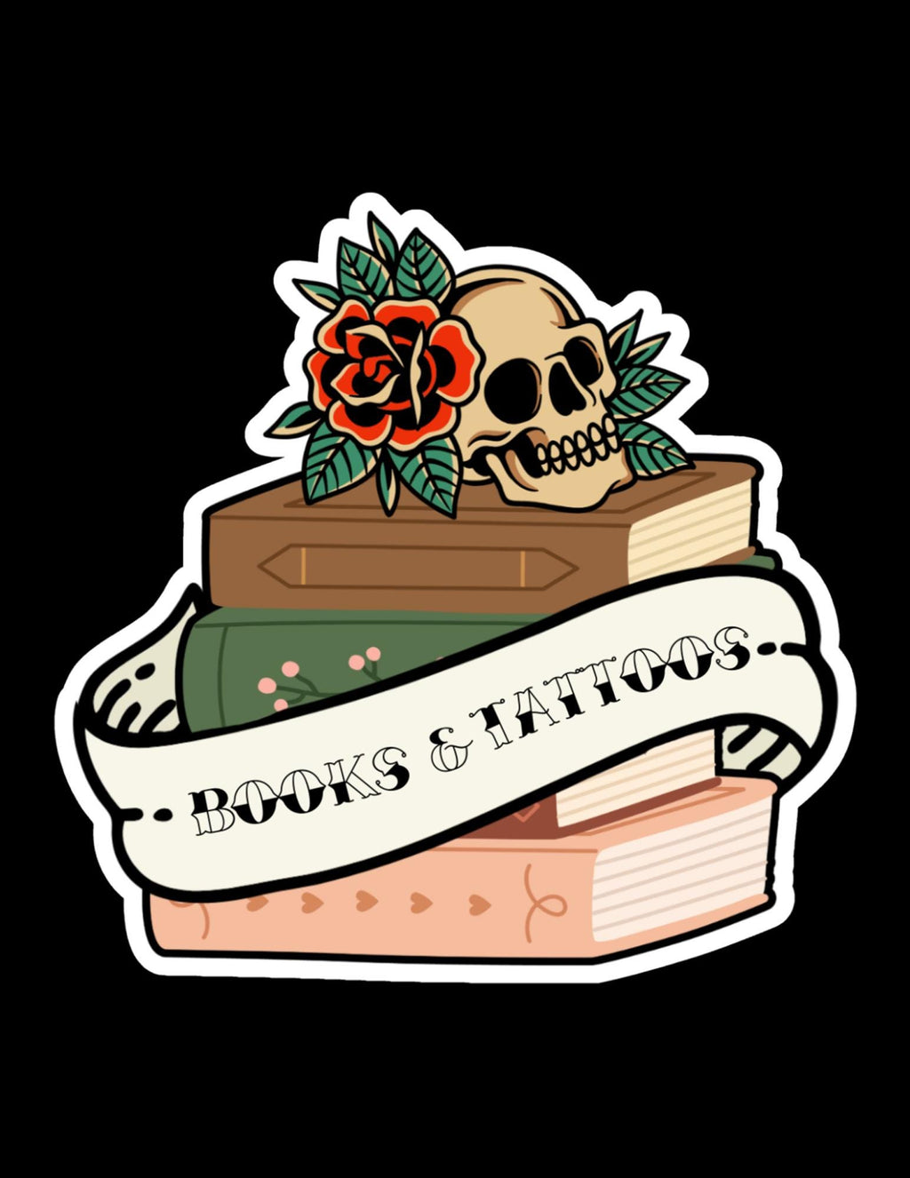 Books & Tattoos Sticker Vintage Tattoo Inspired Bookish Sticker Skull and Book Aesthetic Water Resistant Vinyl Kindle Sticker Tattoo Art