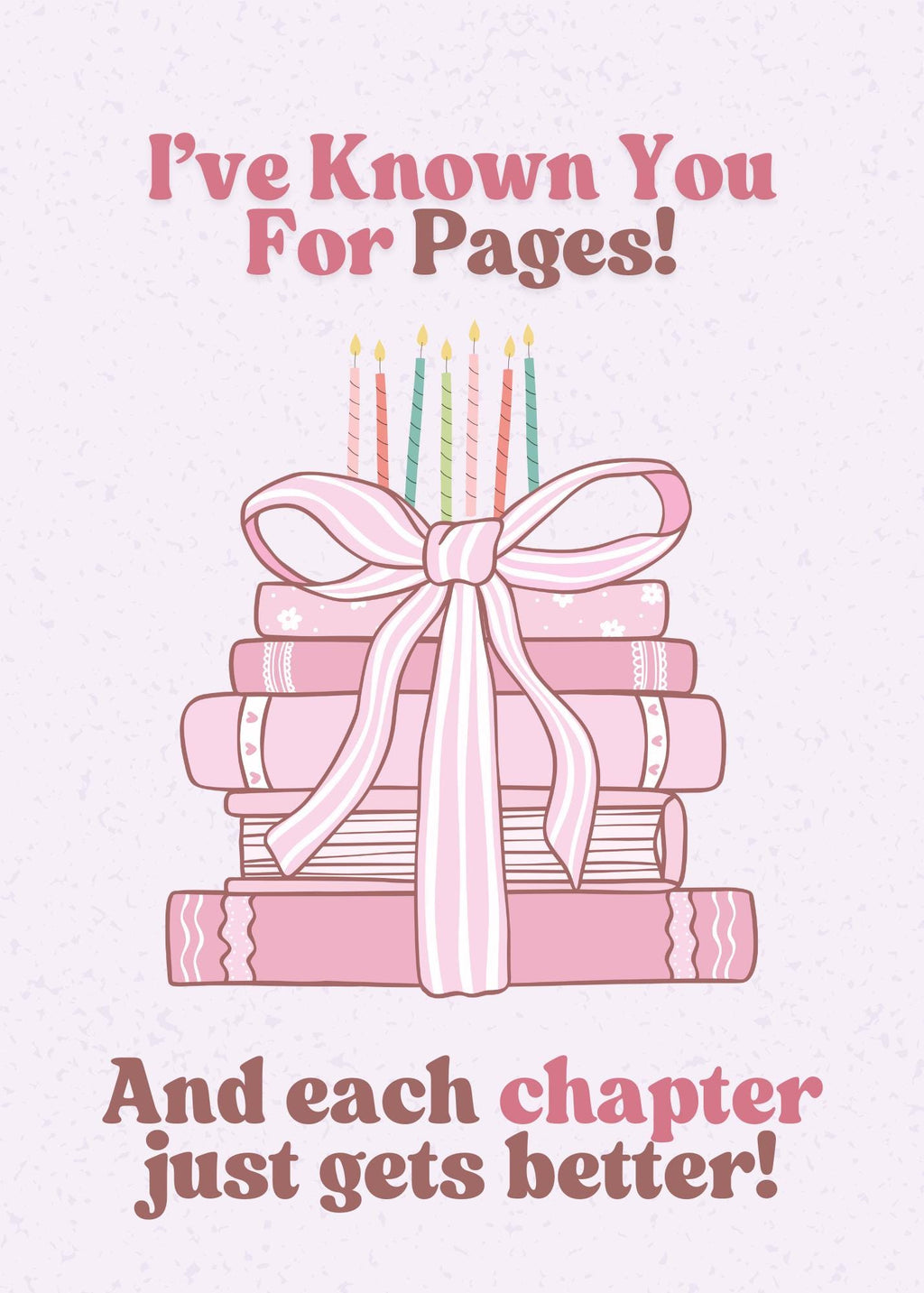 Book Lover Birthday Card: Pink Books, Bow & Candles