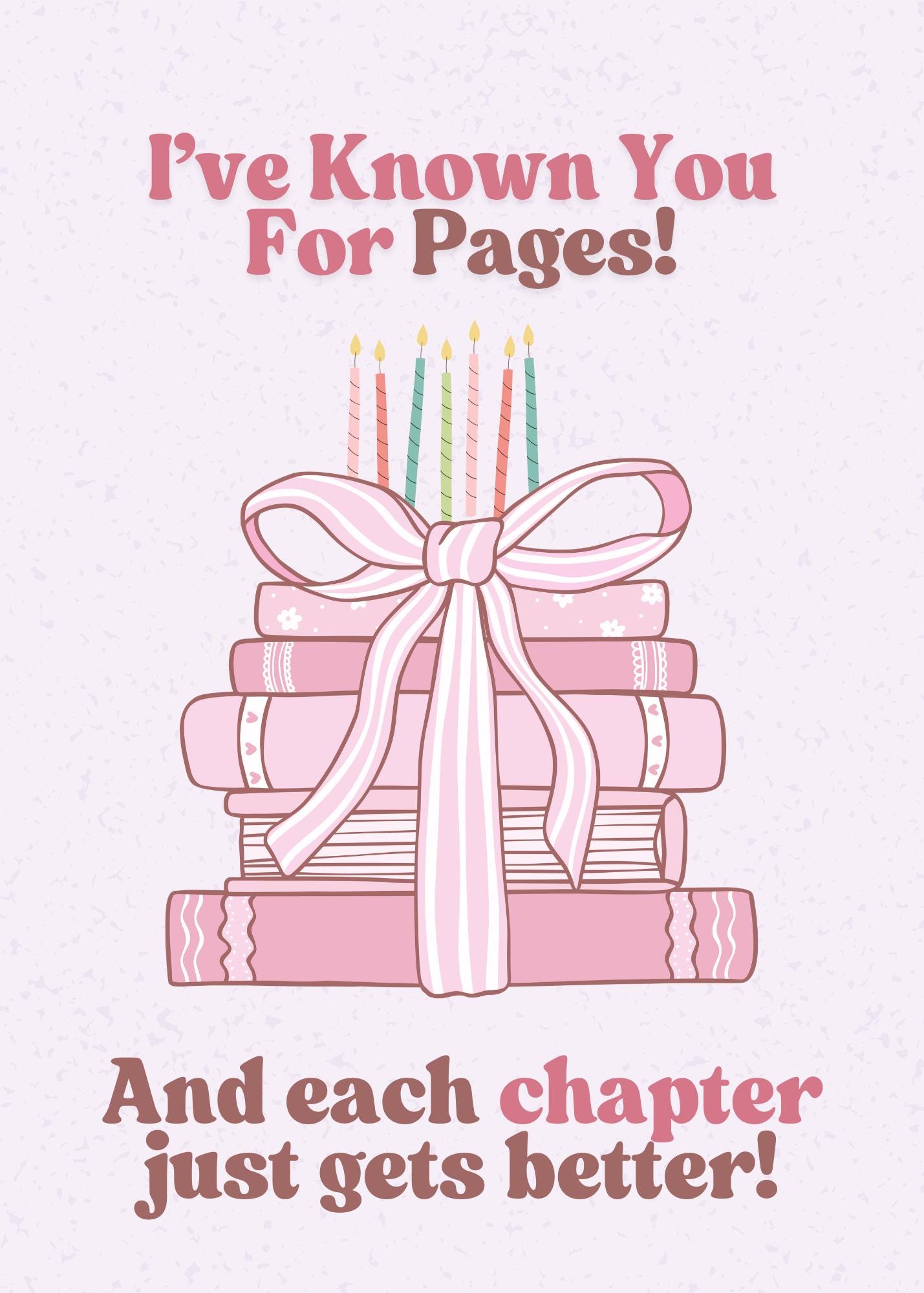 Book Lover Birthday Card: Pink Books, Bow & Candles