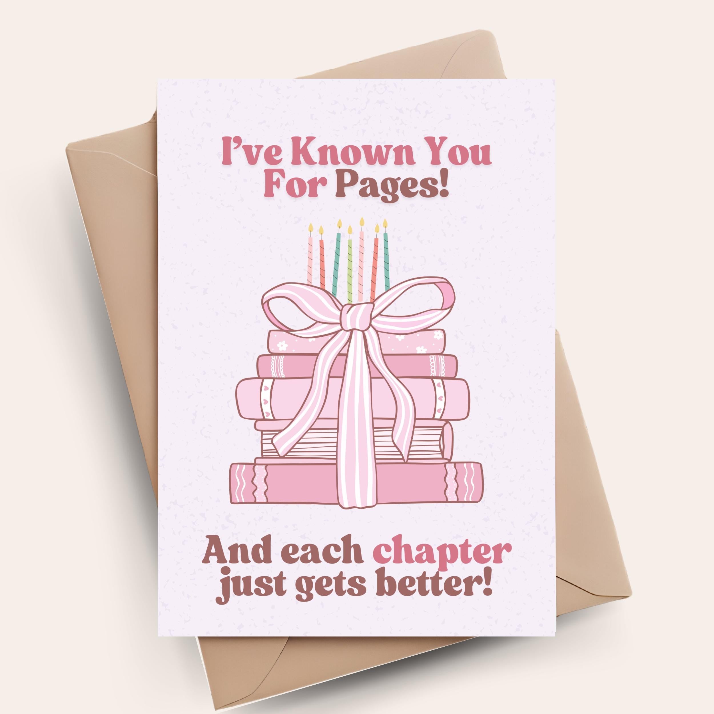 Book Lover Birthday Card: Pink Books, Bow & Candles