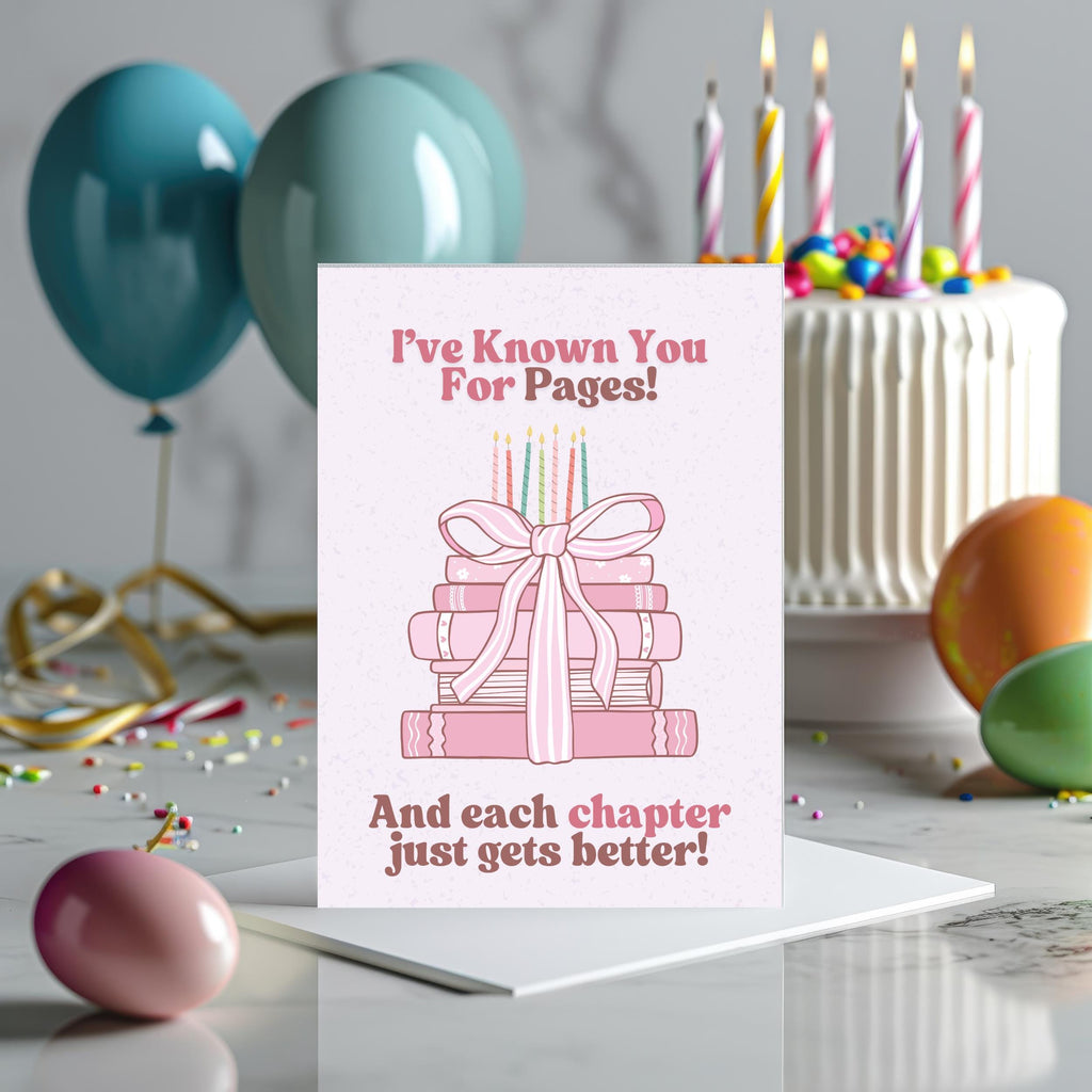 Book Lover Birthday Card: Pink Books, Bow & Candles