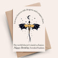 Fantasy Birthday Card Dragon Rider Theme Book Lover Gift Bookish Greeting Card Literary Fantasy Design Reader Birthday Present Magical Dragon Silhouette Moon Stars Celestial Pattern Epic Fantasy Birthday Celebration Card Book Enthusiast