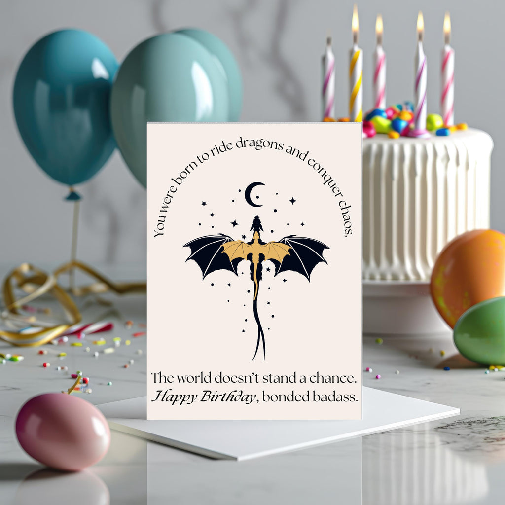Fantasy Literature Birthday Card Dragon Theme Greeting Book Reader Gift Bookish Birthday Present Dragon Rider Design Celestial Stars Moon Pattern Literary Fantasy Card Epic Dragon Birthday Greeting Fantasy Book Lover Gift Reader Birthday