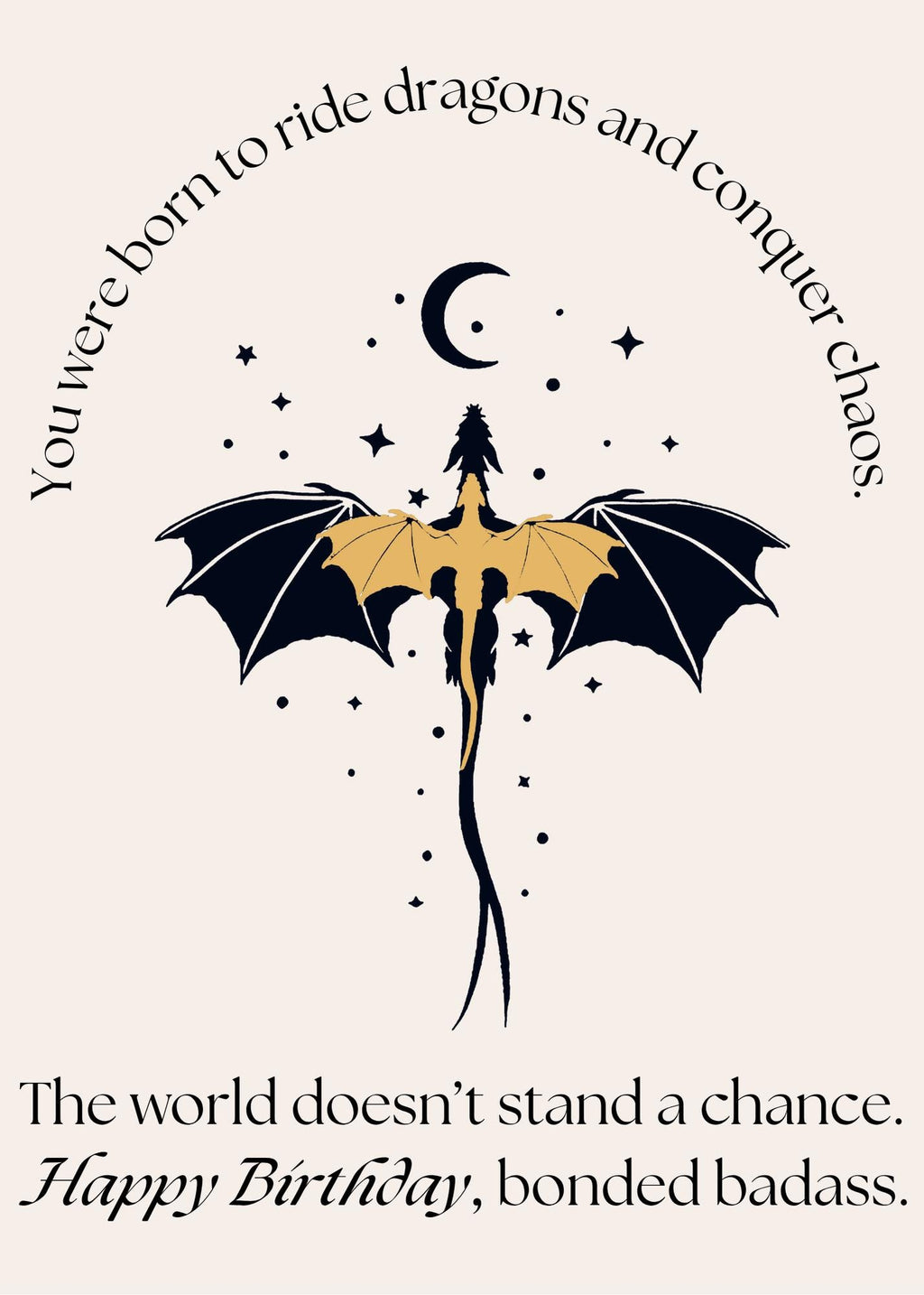 Dragon Rider Birthday Greeting Fantasy Book Theme Card Literary Reader Gift Bookish Fantasy Birthday Present Celestial Dragon Silhouette Moon Stars Design Epic Fantasy Literature Card Book Enthusiast Birthday Greeting Magical Dragon Theme