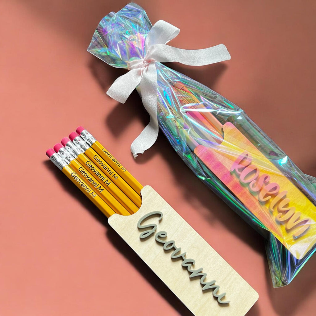 Personalized School Supplies Custom Name Engraved Student Desk Organization Back to School Wooden Storage Custom Desk Accessories Vertical Design Five Slot Pencil Holder Basswood Construction Font Options Available Teacher Gift