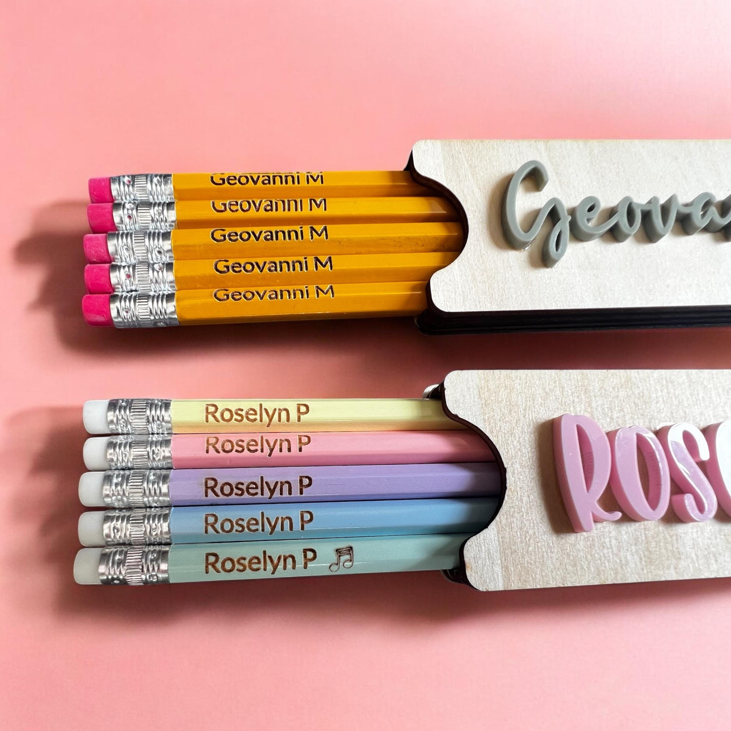 Personalized School Supplies Custom Name Engraved Pencil Holder Back to School Organization Custom Desk Accessories Basswood Construction Vertical Design Five Slot Storage Teacher Gift Collection Beautiful Engraved Details