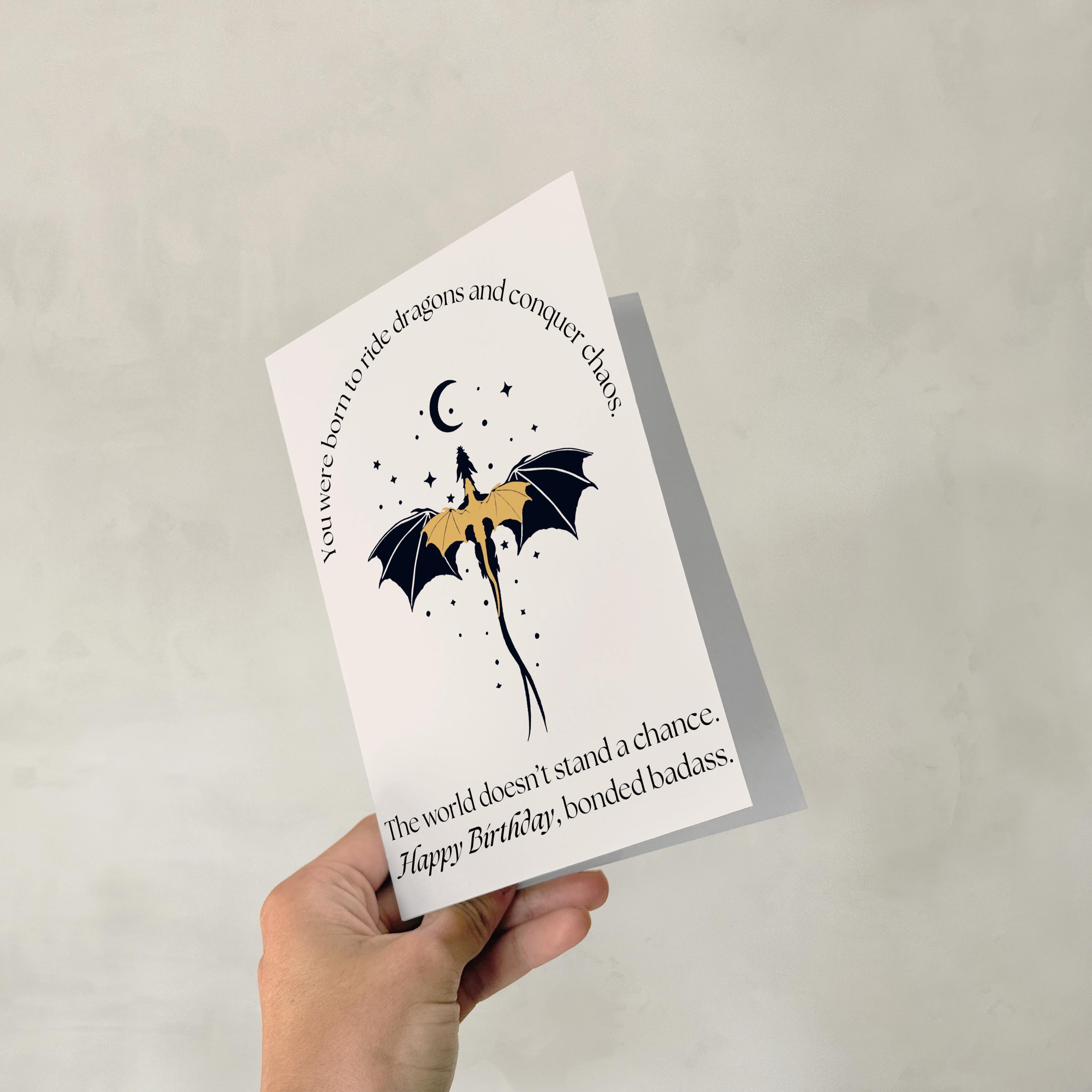 Book Lover Birthday Card Fantasy Dragon Theme Literary Gift Idea Dragon Rider Birthday Greeting Bookish Fantasy Design Celestial Moon Stars Magical Pattern Epic Fantasy Reader Card Birthday Present Book Enthusiast Greeting Fantasy