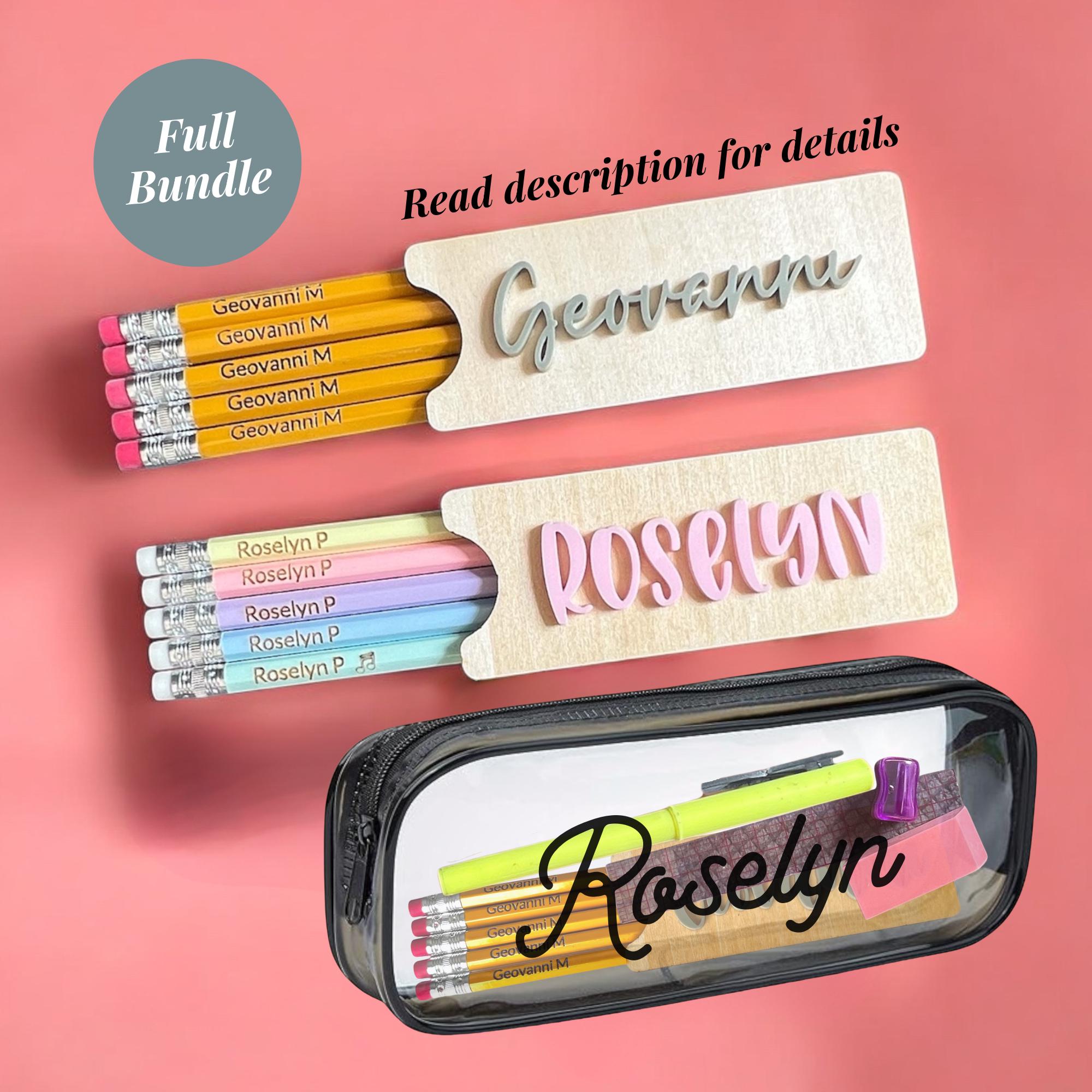 Personalized Pencil Holder Custom Name Engraved Wooden School Supplies Set Back To School Gift Student Desk Organization Essentials Custom Engraved Pencils Matching Set Basswood Construction Premium Quality Classroom Organization Tools