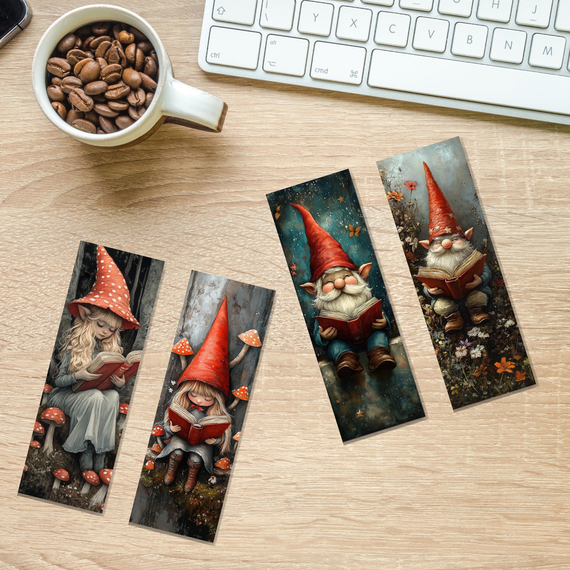 Gnome Reading Bookmark Set: Fantasy Woodland Book Lover Gift