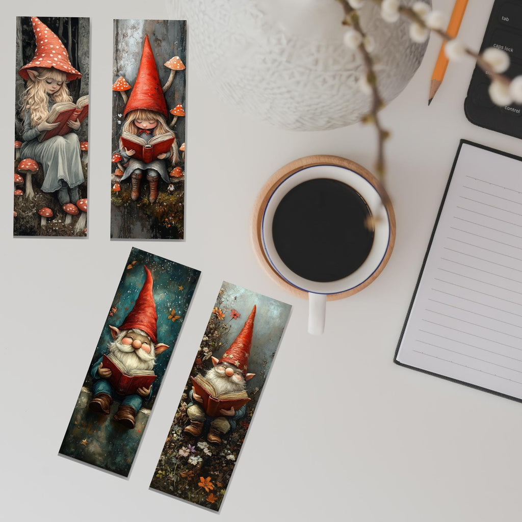 Gnome Reading Bookmark Set: Fantasy Woodland Book Lover Gift