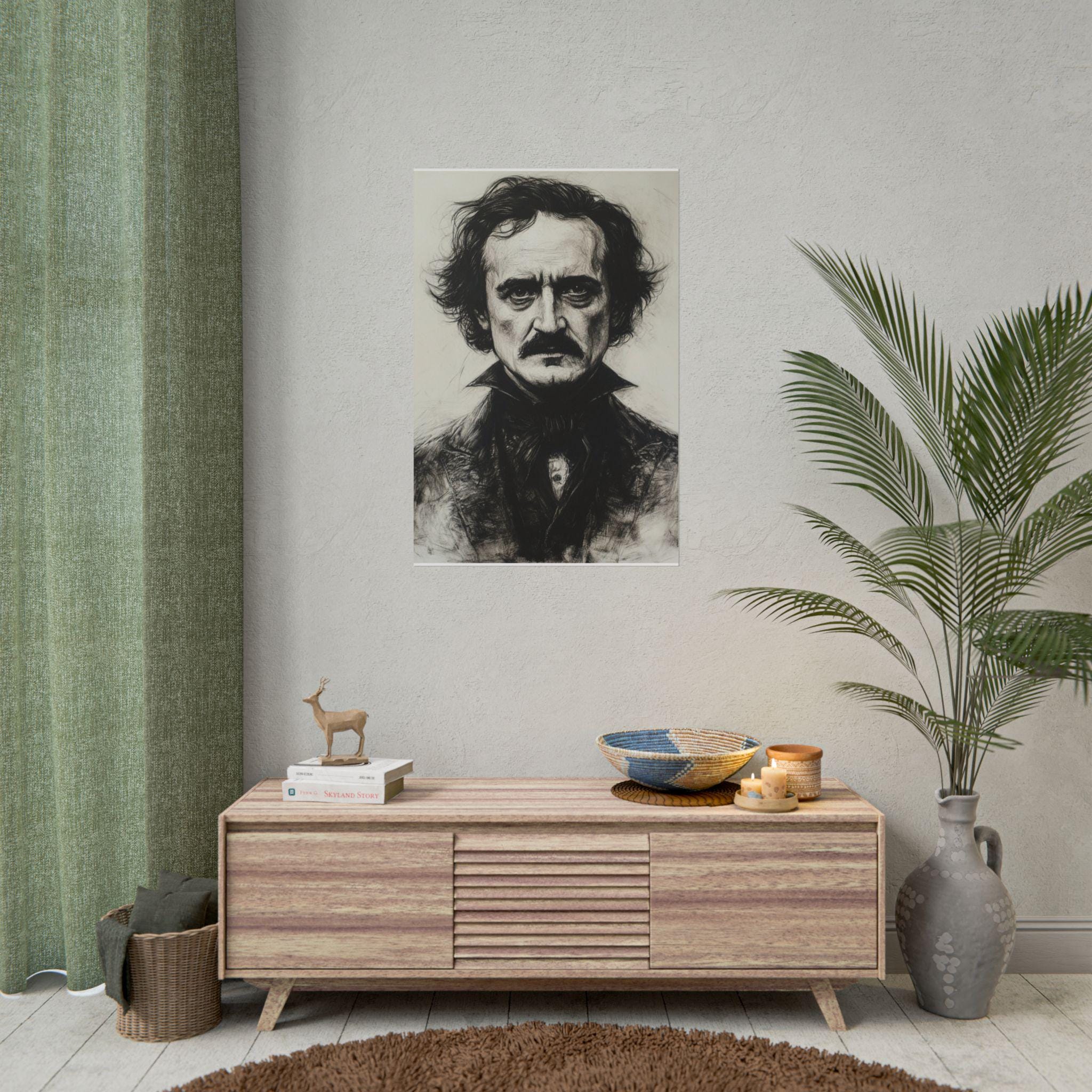 Edgar Allan Poe Wall Art Print Gothic Literary Portrait Dark Academia Gift