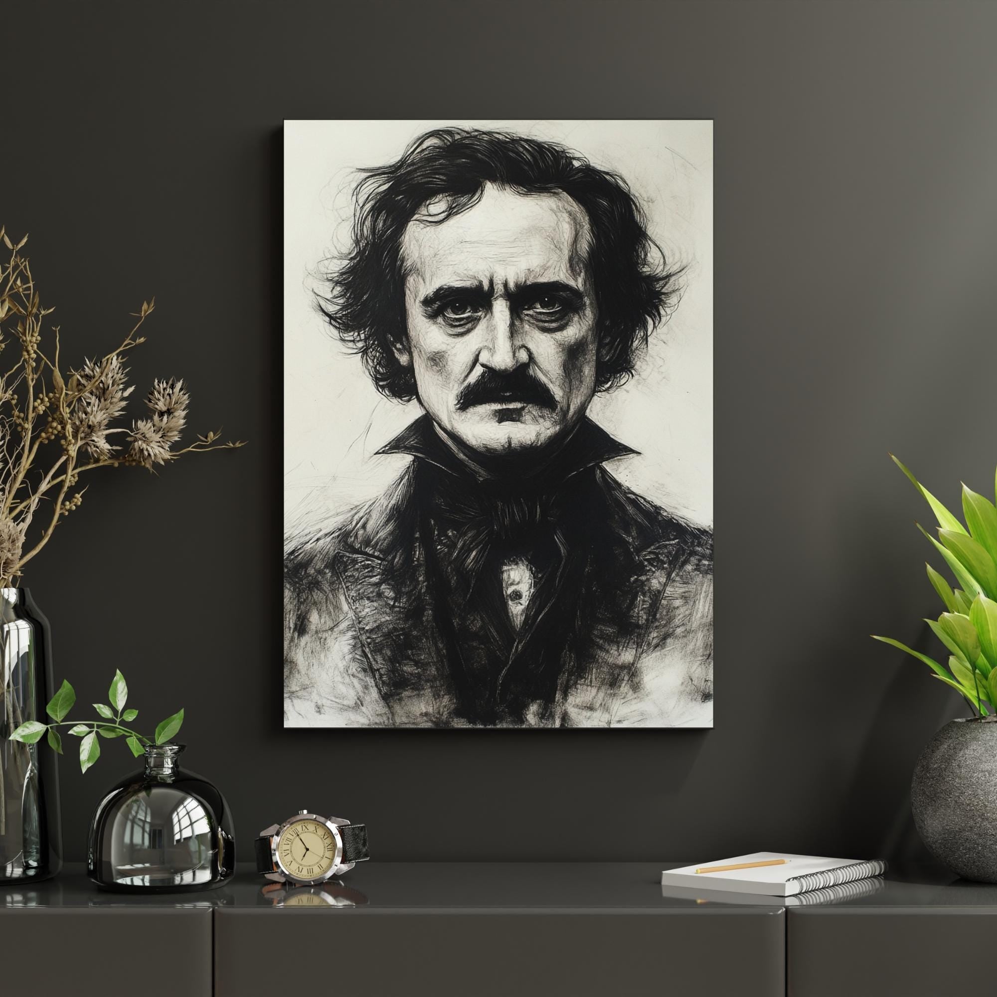 Edgar Allan Poe Wall Art Print Gothic Literary Portrait Dark Academia Gift