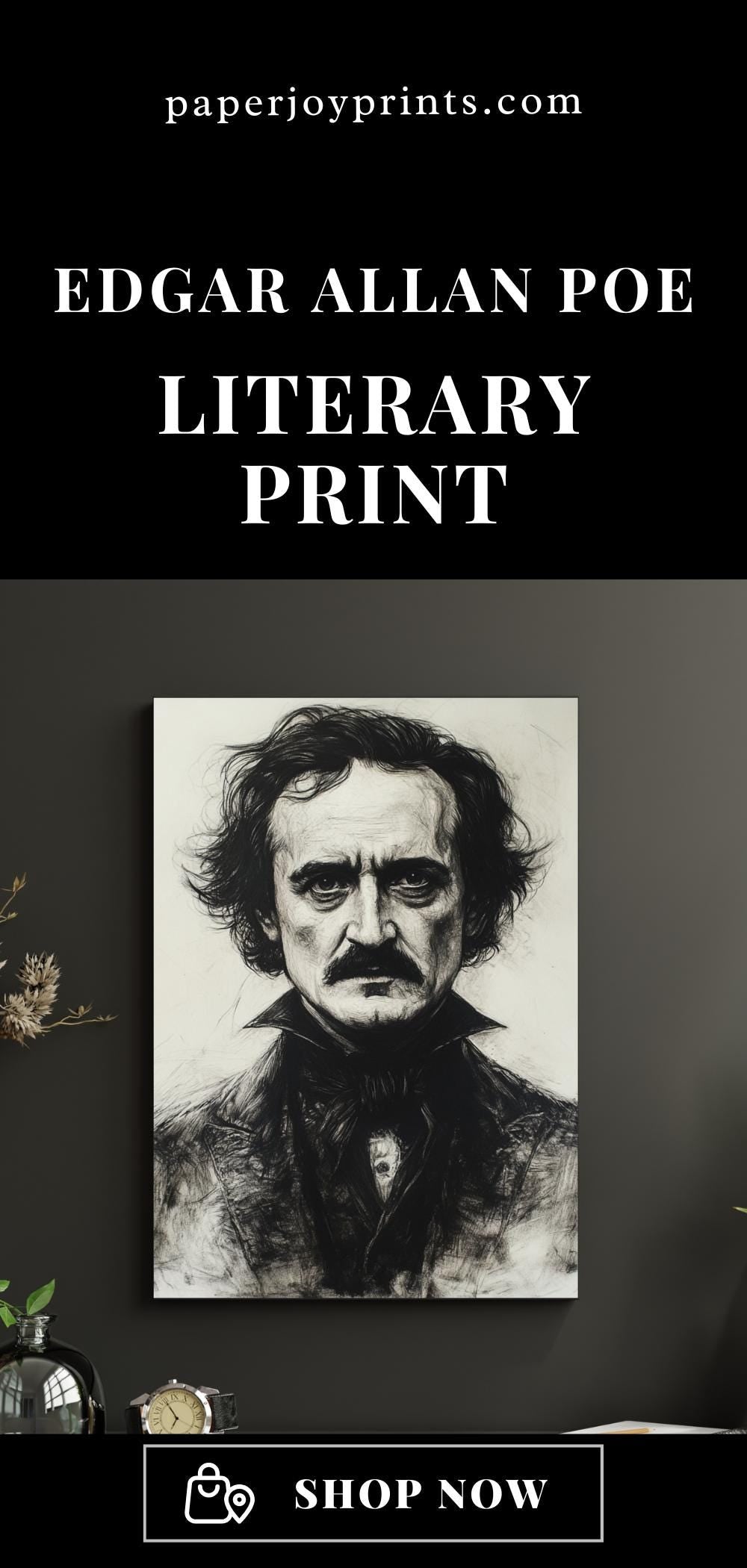 Edgar Allan Poe Wall Art Print Gothic Literary Portrait Dark Academia Gift