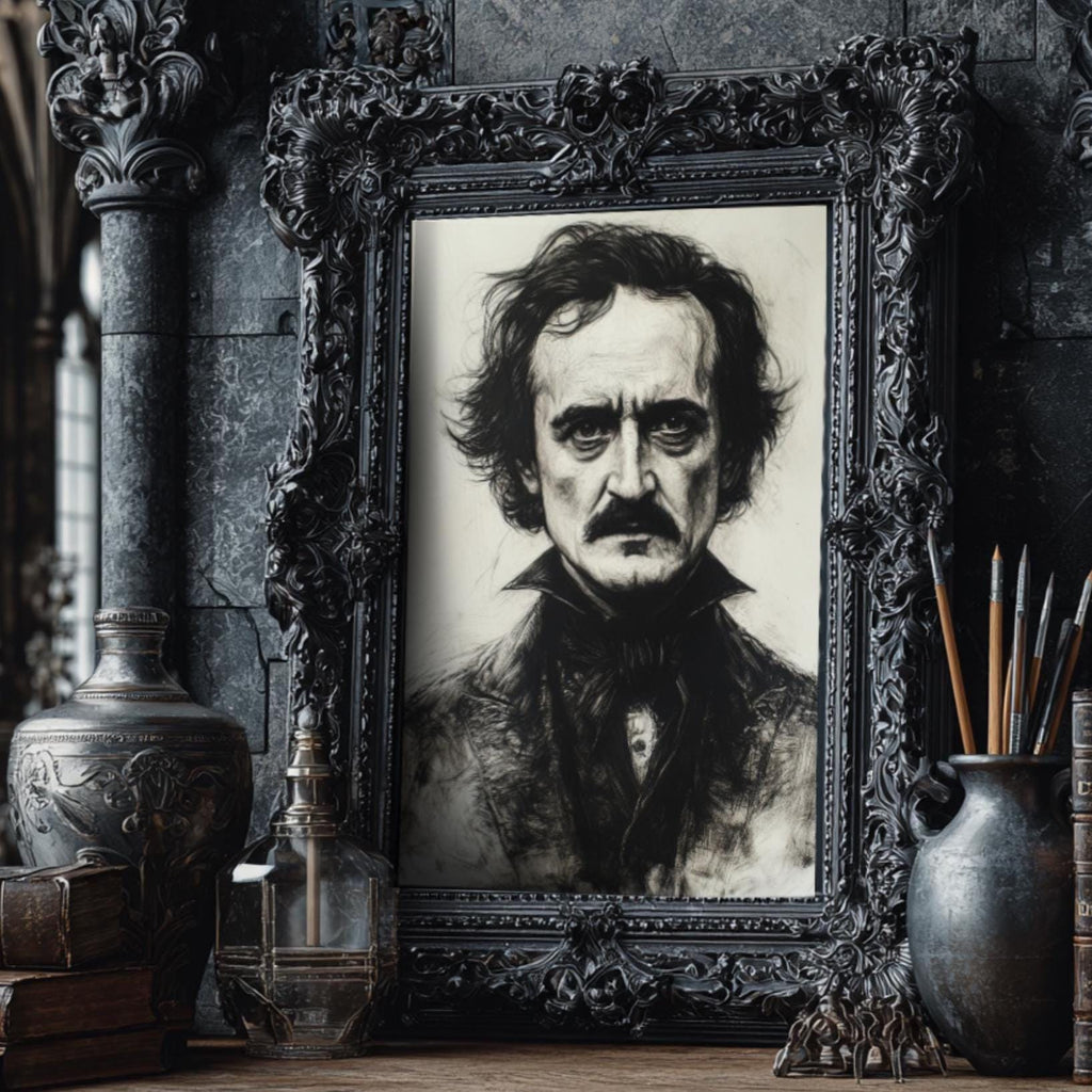 Edgar Allan Poe Wall Art Print Gothic Literary Portrait Dark Academia Gift
