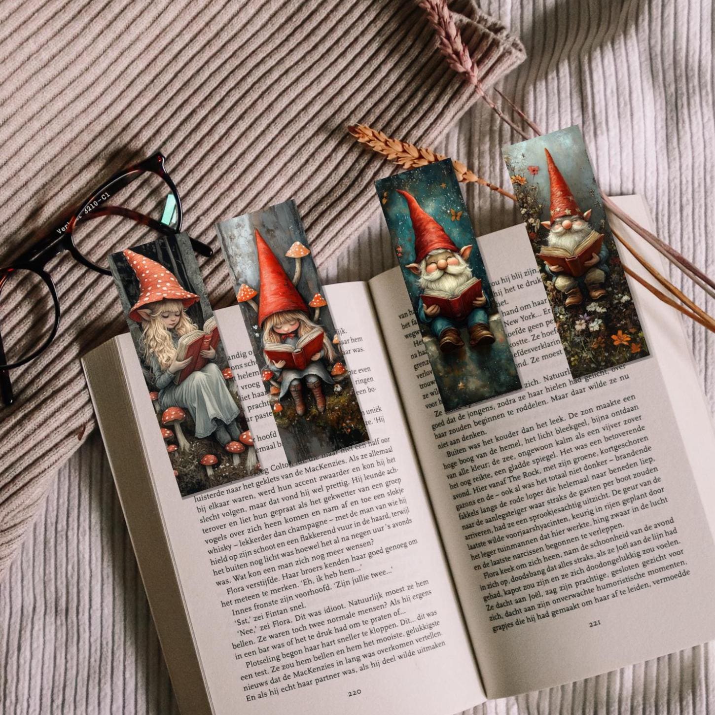 Gnome Reading Bookmark Set: Fantasy Woodland Book Lover Gift