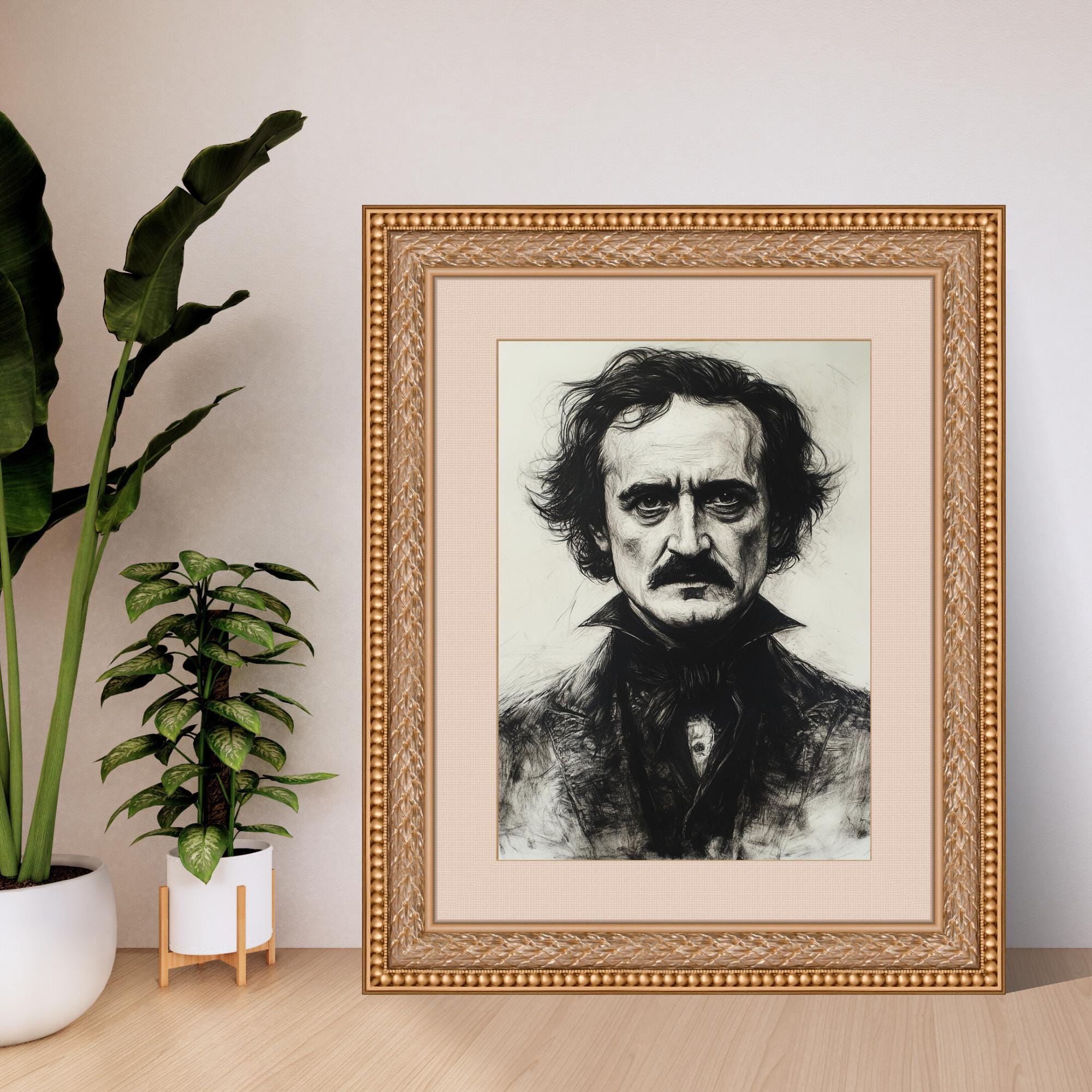 Edgar Allan Poe Wall Art Print Gothic Literary Portrait Dark Academia Gift