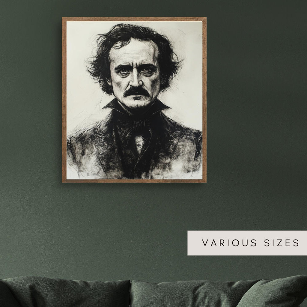 Edgar Allan Poe Wall Art Print Gothic Literary Portrait Dark Academia Gift