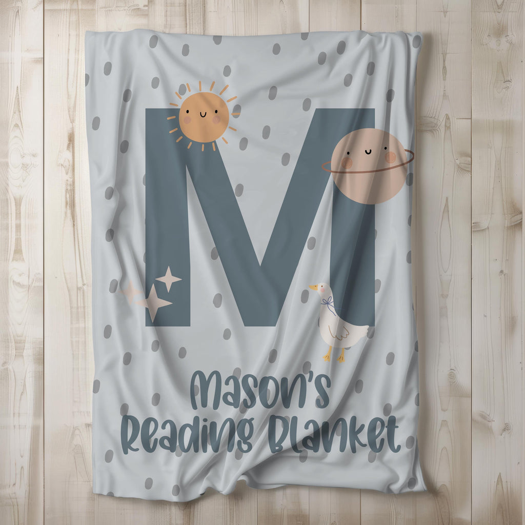 Personalized Kids Reading Blanket Reading Blanket Custom Design Celestial Pattern Moon Star Nursery Decor Kids Room Reading Nook Kids Book