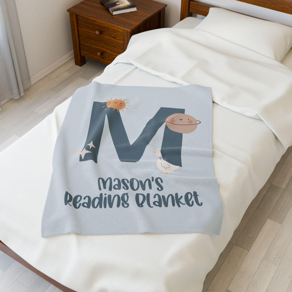 Personalized Moon & Stars Fleece Blanket: Kids Reading Nook Decor