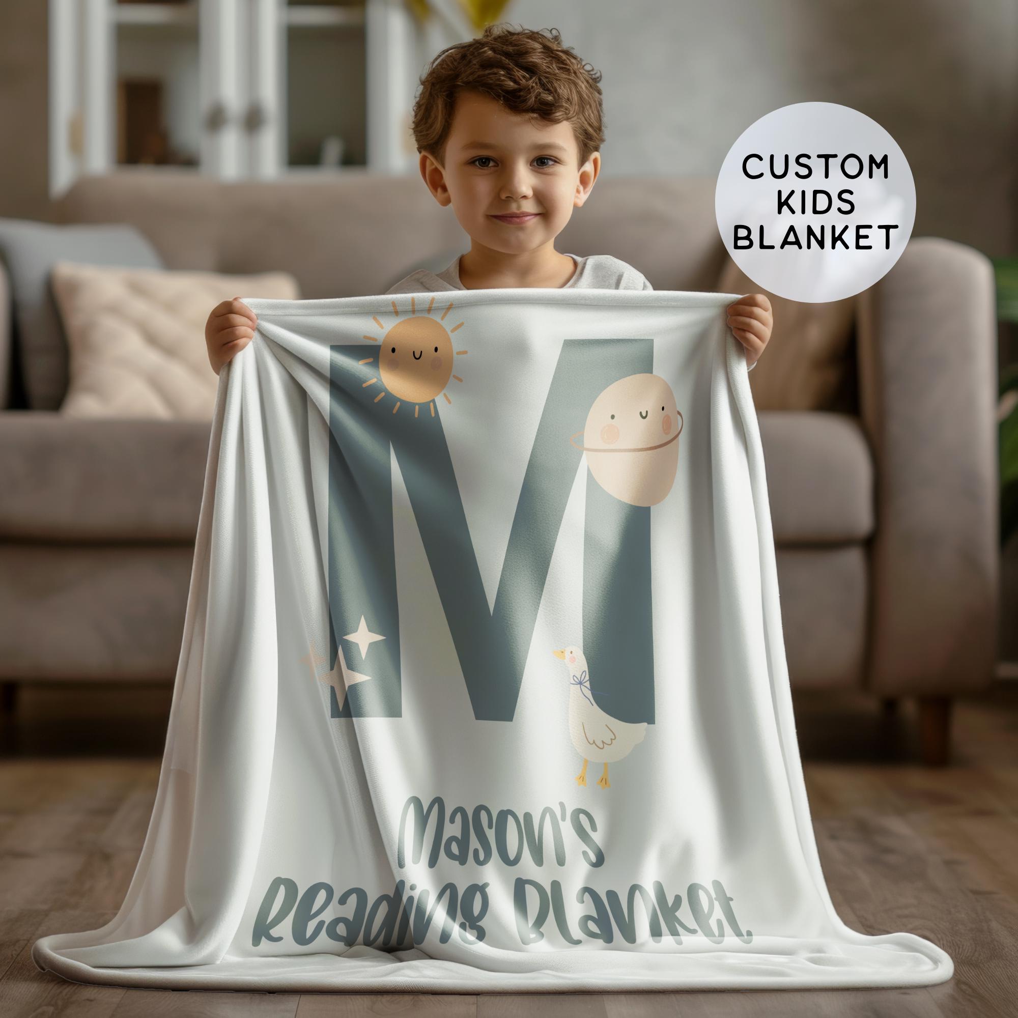 Personalized Moon & Stars Fleece Blanket: Kids Reading Nook Decor