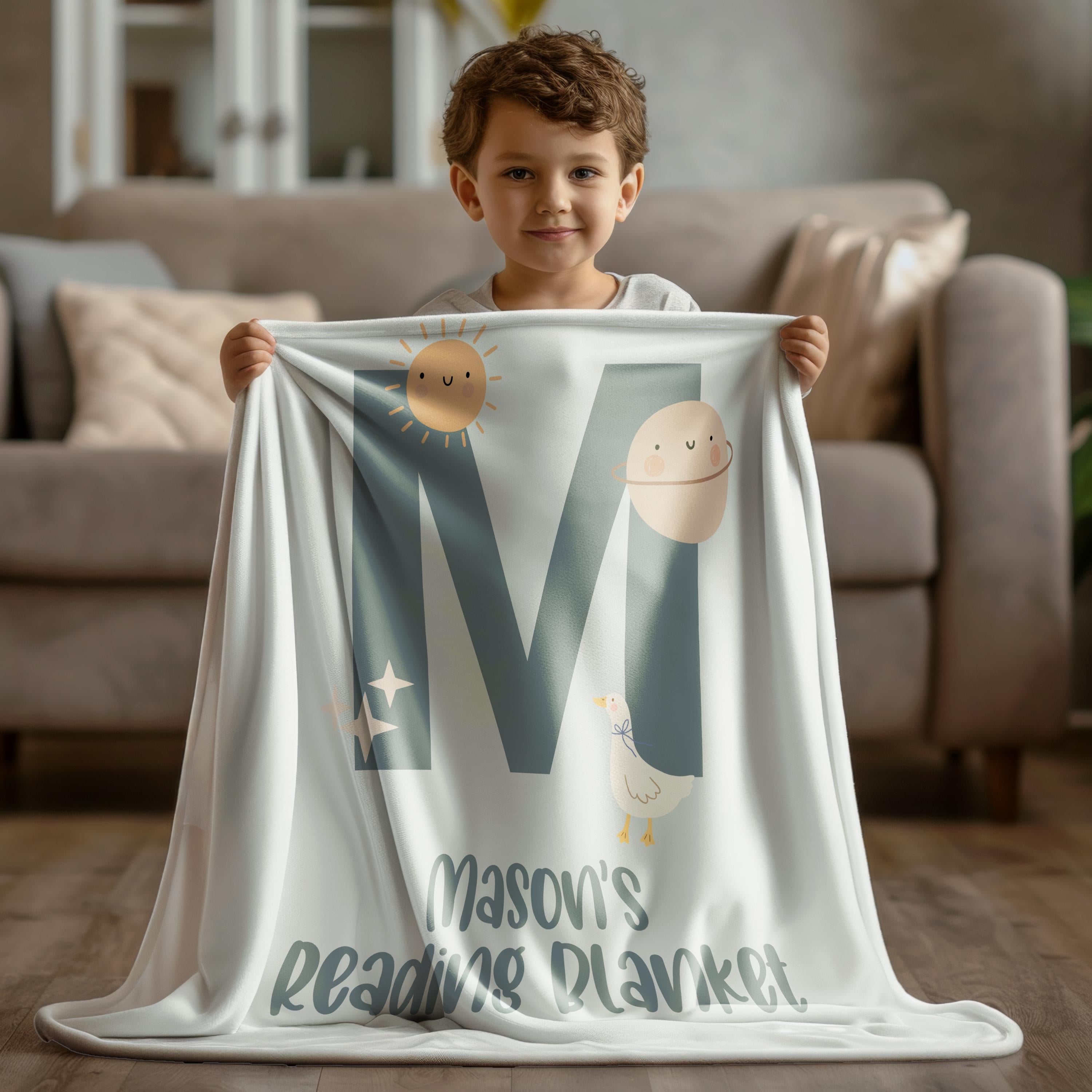 Personalized Moon & Stars Fleece Blanket: Kids Reading Nook Decor