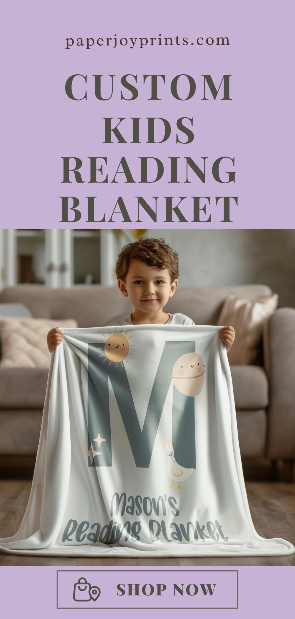 Personalized Moon & Stars Fleece Blanket: Kids Reading Nook Decor