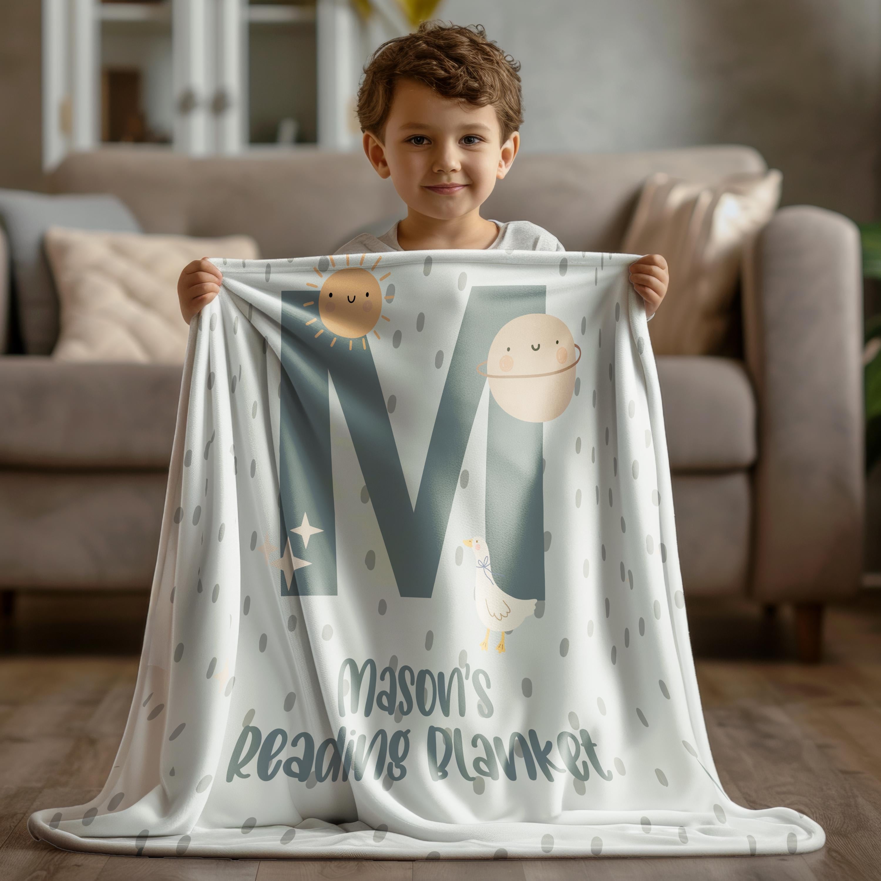Personalized Celestial Reading Blanket: Moon & Stars Nursery Decor