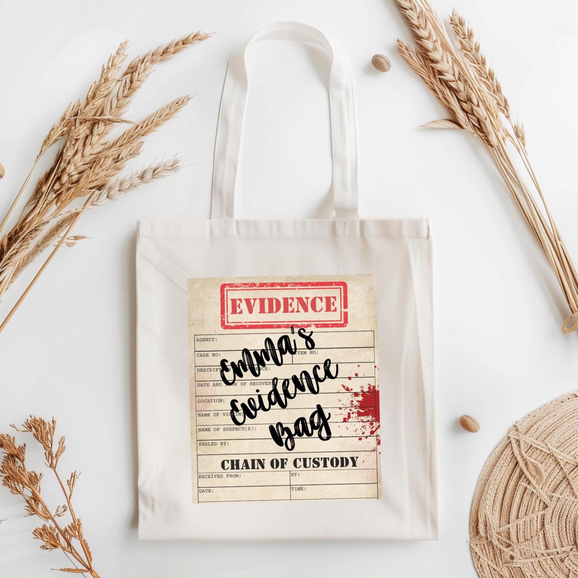 Personalized True Crime Tote Bag Evidence Bag